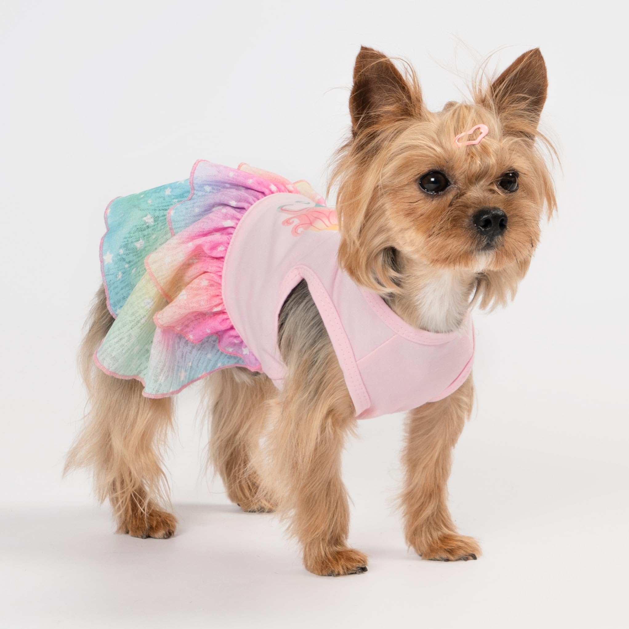 Fitwarm Rainbow Unicorn Dog Tutu Dress, Summer Clothes For Small Dogs Girl, Pet Birthday Outfit, Pink, Xxs