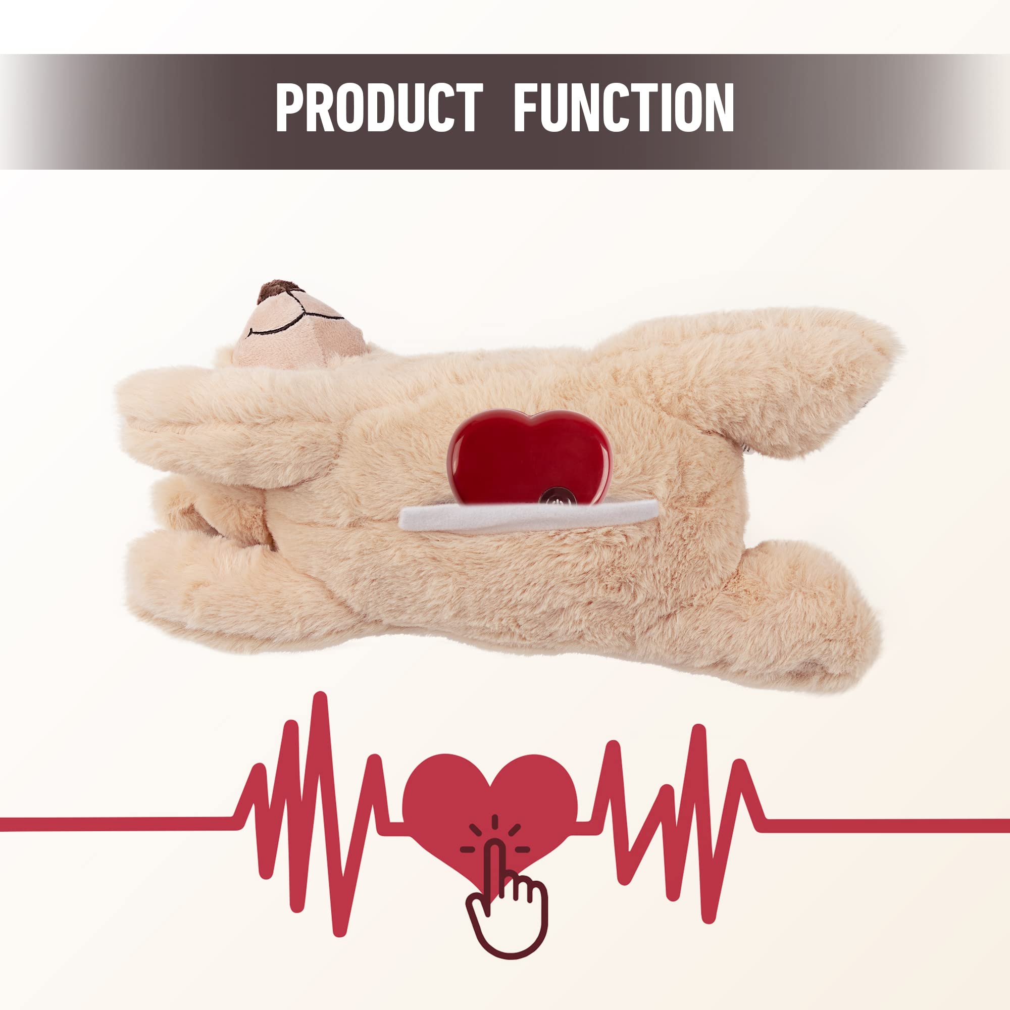 PetPrime Dog Plush Toy Heart Beat Puppy Plush Bear Toy with Warmer Bag Pet Soft Anxiety Puppy Relief Toy for Puppy Dogs Heart Be