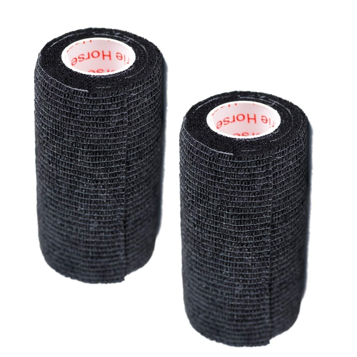 Vet Wrap Tape (Black) (2 Pack) (2 Inch x 15 feet) Self Adhesive Adherent Adhering Cohesive Flex Self Stick Bandage Grip Roll Dog
