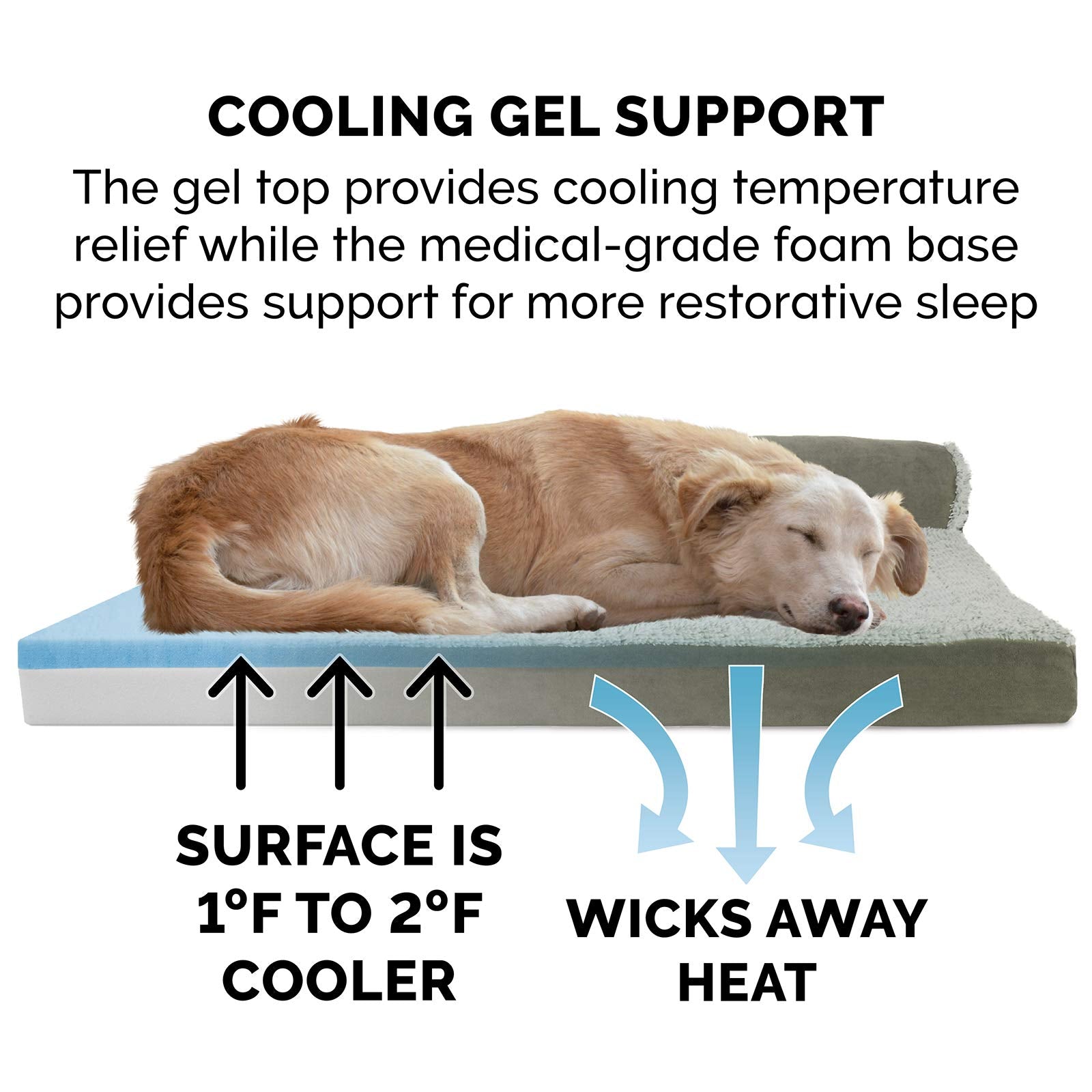 Furhaven Cooling Gel Dog Bed For Large/Medium Dogs W/ Removable Bolsters & Washable Cover, For Dogs Up To 55 Lbs - Two-Tone Plus