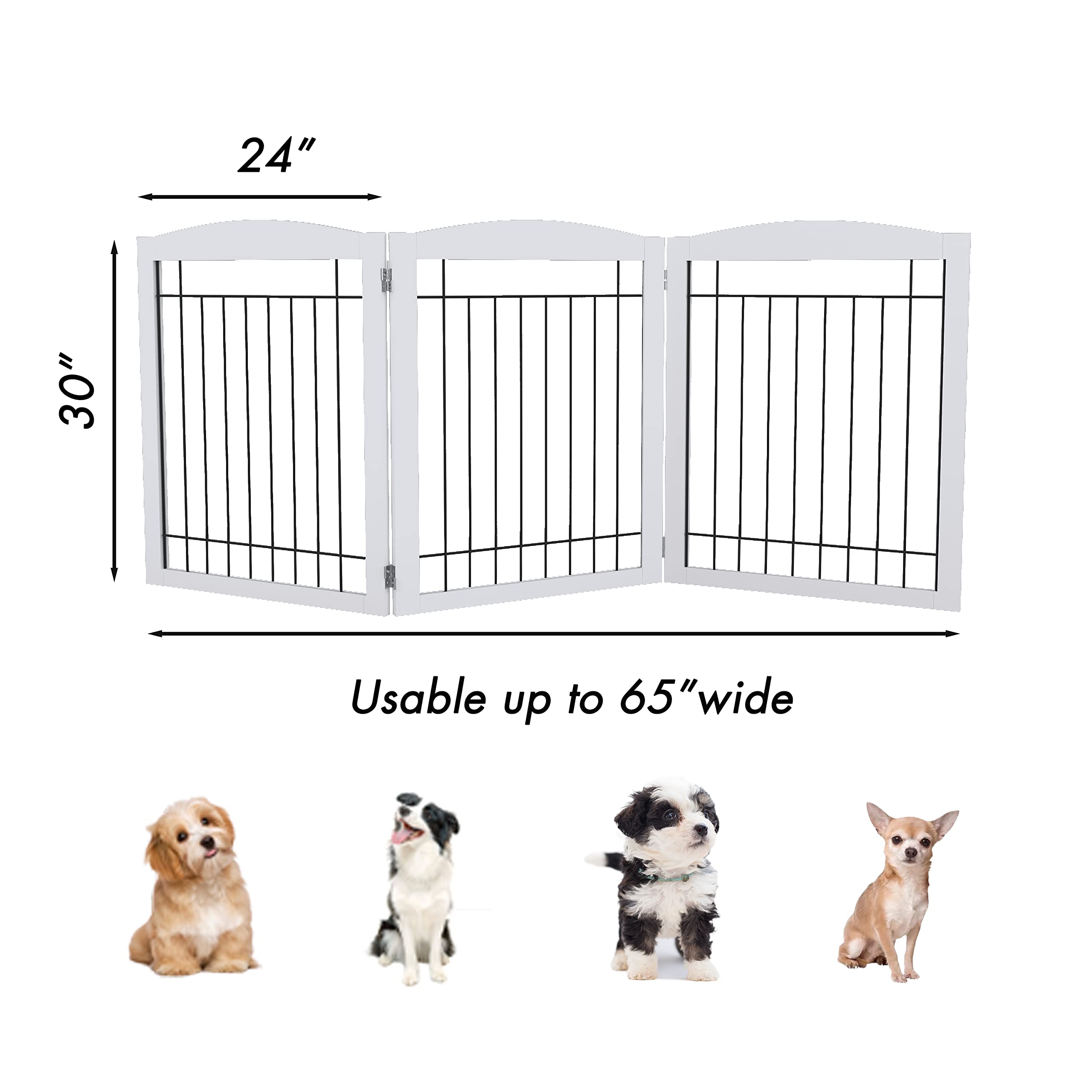PAWLAND Extra Wide Dog gate for The House, Doorway, Stairs, Freestanding Foldable Wire Pet Gate, Pet Puppy Safety Fence, 30 Heig