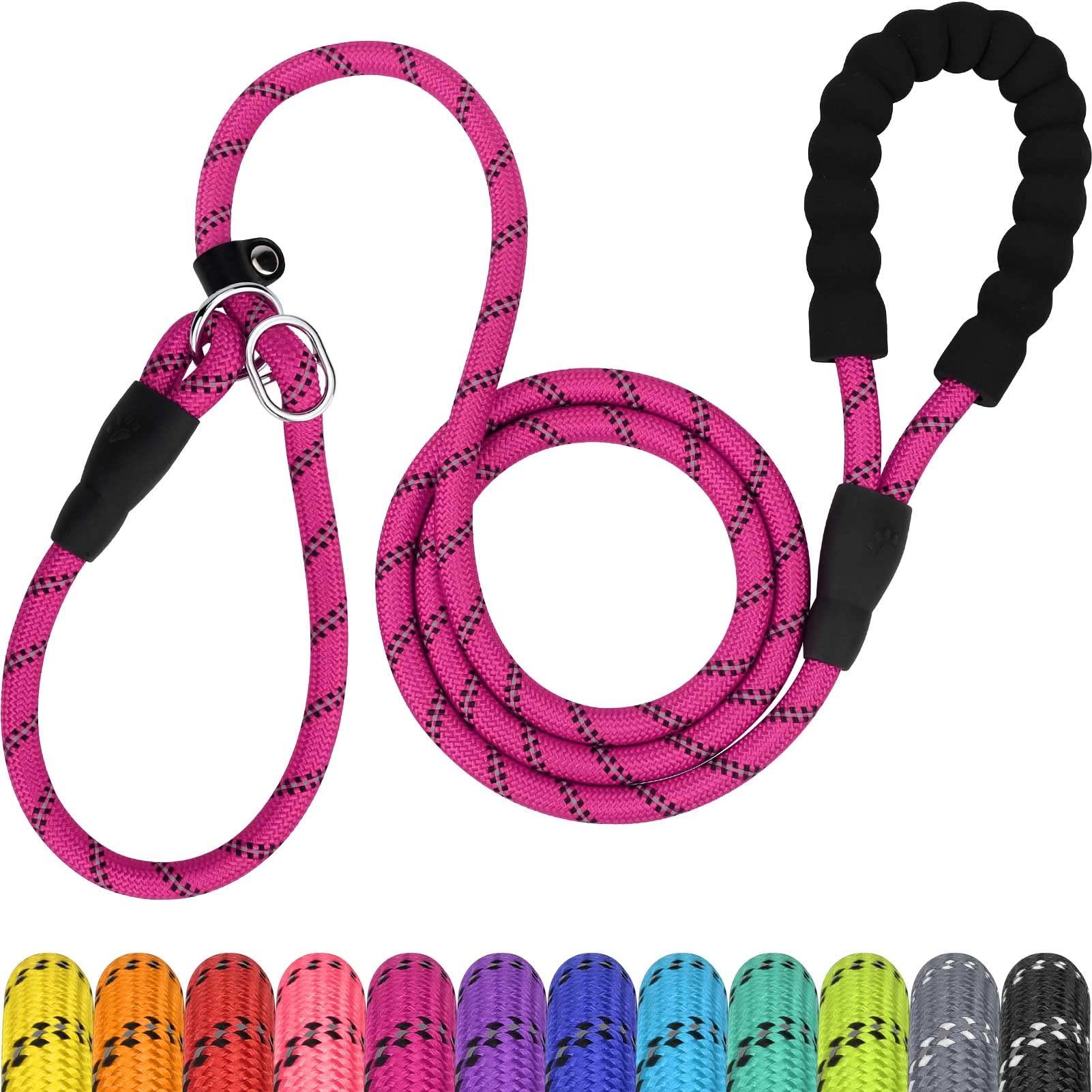 Tagme 6 Ft Slip Lead Dog Leash,12 Colors,Reflective Strong Rope Slip Leash With Padded Handle,Durable No Pulling Pet Training Leash For Medium Dogs,Hot Pink