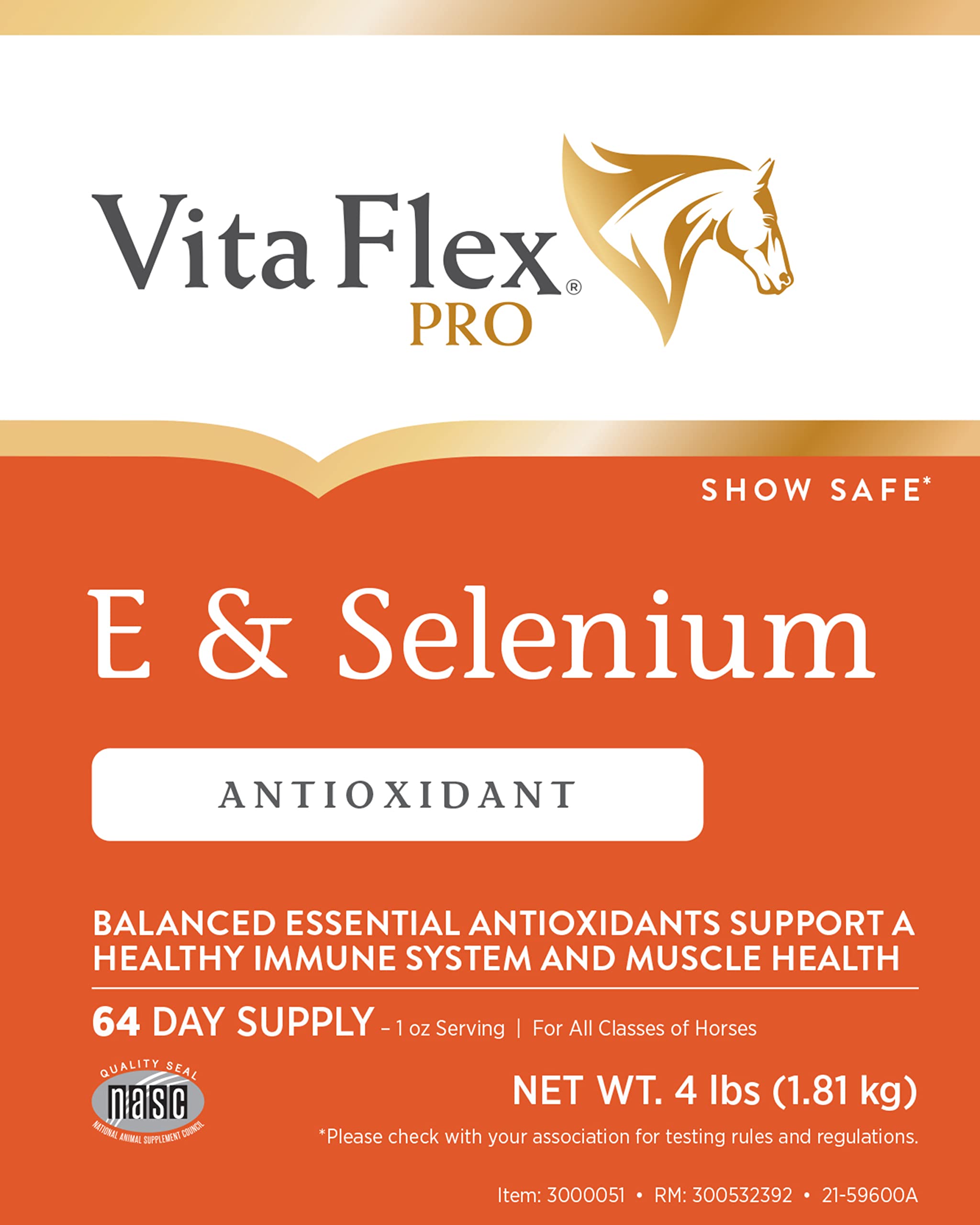 Vita Flex Pro E and Horse Selenium Supplement, Balanced Essential Antioxidants, 4 Pound, 64-Day Supply
