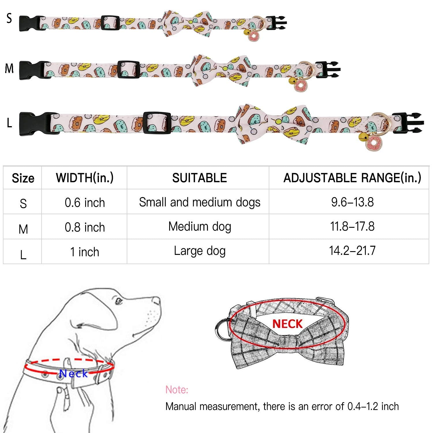 Kudes 2 Pack Print Dog Collars With Bow Tie, Adjustable Dog Collar With Bells And Charm Safety Buckle Cute Pet Collars For Small/Medium/Large Dogs And Cats Boys Girls
