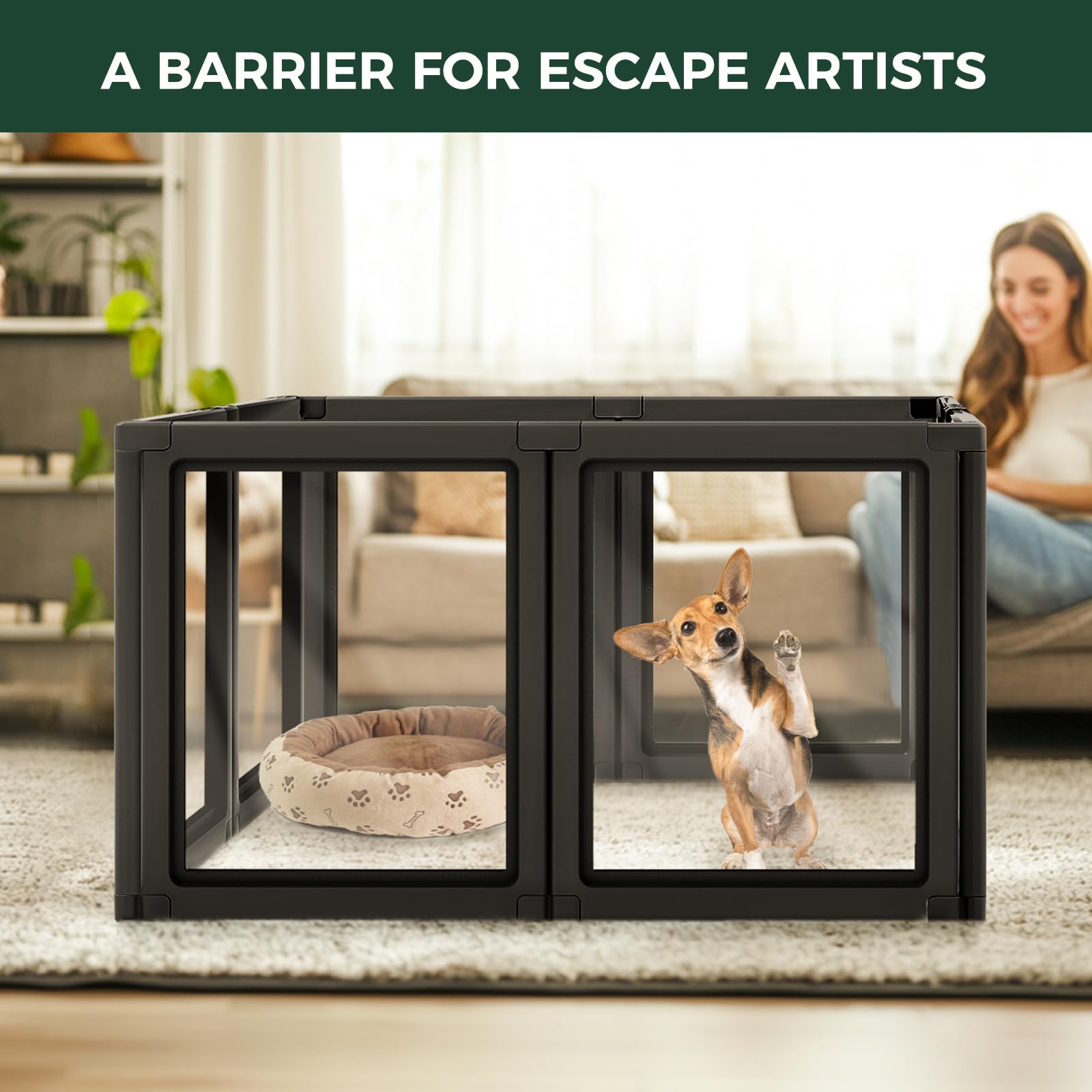 FXW Acrylic Indoor Dog Playpen for Small Dogs, 24"H, 8 Panels, Black