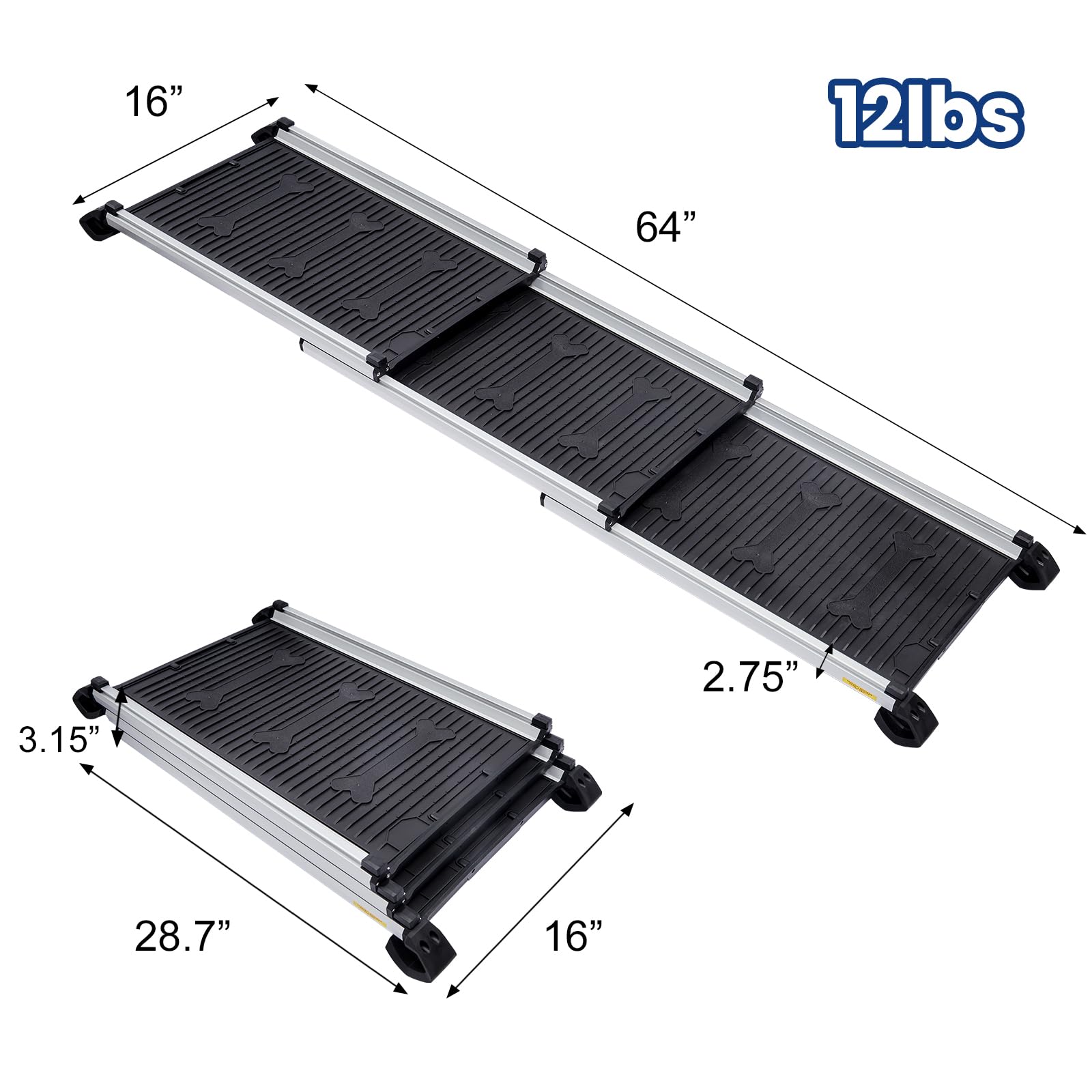 Dog Ramps For Large Dogs Suv, Portable Lightweight Pet Ramp For Couch, Bed,Telescopic Dog & Cat Ramp For Small Dogs, Rv, Stairs, Outdoor, No-Skid Surface, Adjustable Length 28.7' To 64'