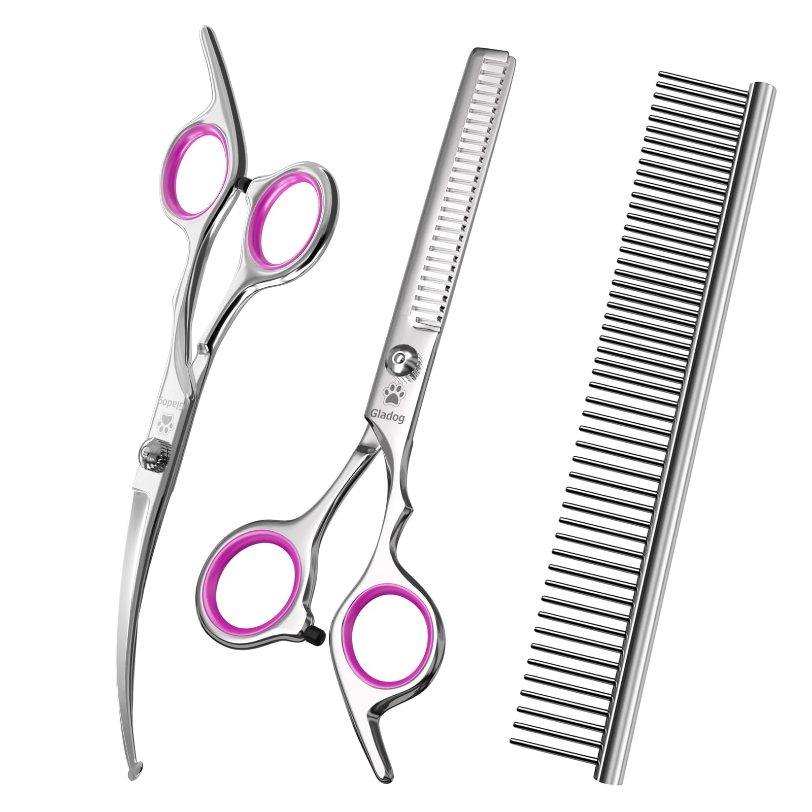 GLADOG Professional 4 in 1 Dog Grooming Scissors Set with Safety Round Tips, Sharp and Heavy-duty Pet Grooming Shears for Cats (