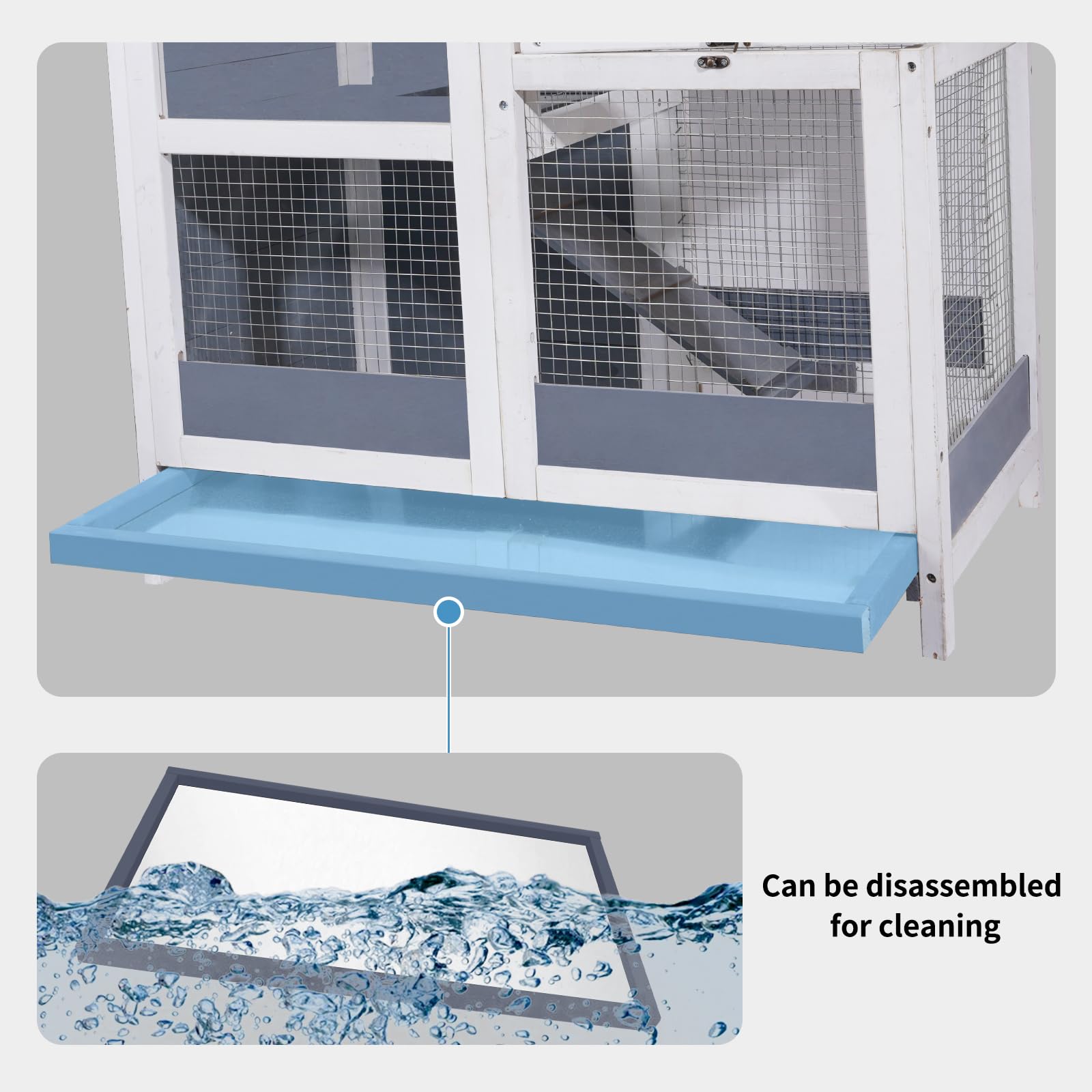2-Story Guinea Pig Cages Wooden Indoor Rabbit Hutch Hamster Cage With Openable Roofs, Removable Tray And Wide Ramp, Small Animal