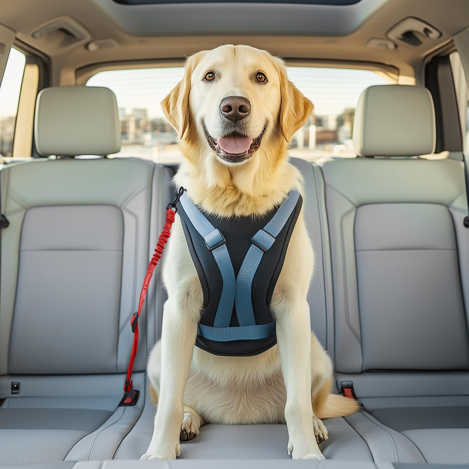 3 Pack Thickened Dog Seat Belt Adjustable Dog Car Seatbelts for Vehicle Nylon Pet Safety Seat Belt with Elastic Bungee Buffer Du