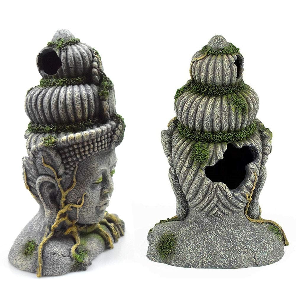Hamiledyi Buddha Head Statue Aquarium Decorations Resin Fish Hideout Betta Cave For Large Fish Tank Ornaments Betta Sleep Rest Hide Play Breed