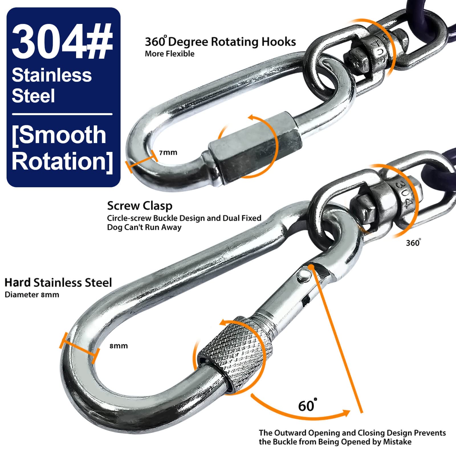 Watfoon Extra Strong 100Ft Tie Out Cable Chains For Dogs Up To 300 Pound, 1000+Pound Break Strength Tieout Tether Trolley Training Lead, 15Ft 25Ft 30Ft 50Ft Dog Runner Cable For Yard Outside