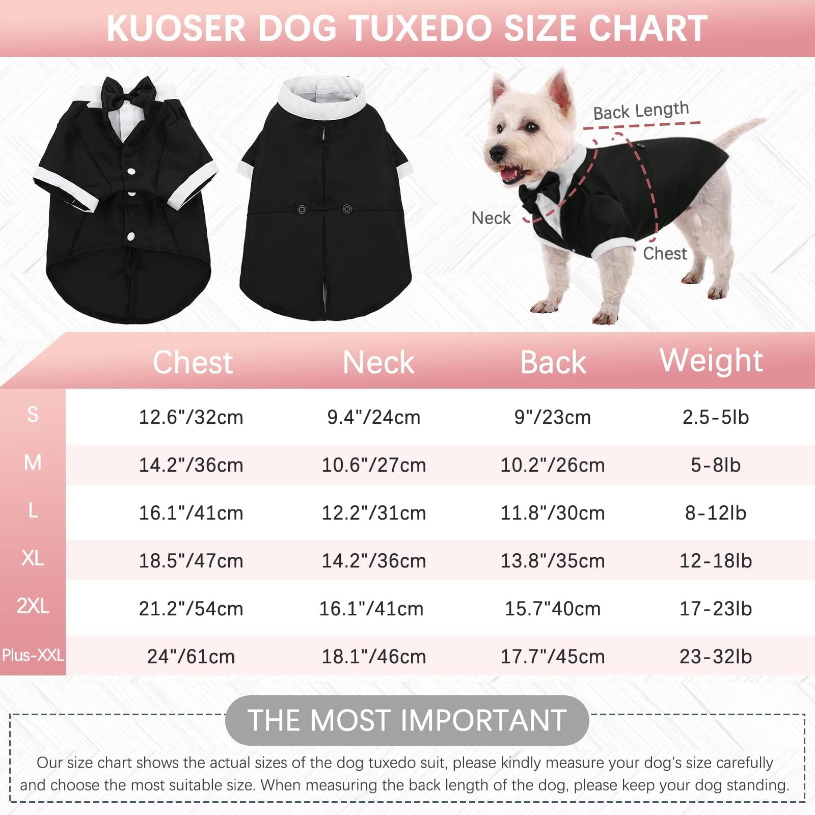 Kuoser Dog Tuxedo, Dog Wedding Suit With Bow Tie Formal Dog Tux Pet Wedding Party Birthday Costume, Dog Valentines Christmas Halloween Graduation Outfit Cosplay For Small Medium Large Dogs, Black M