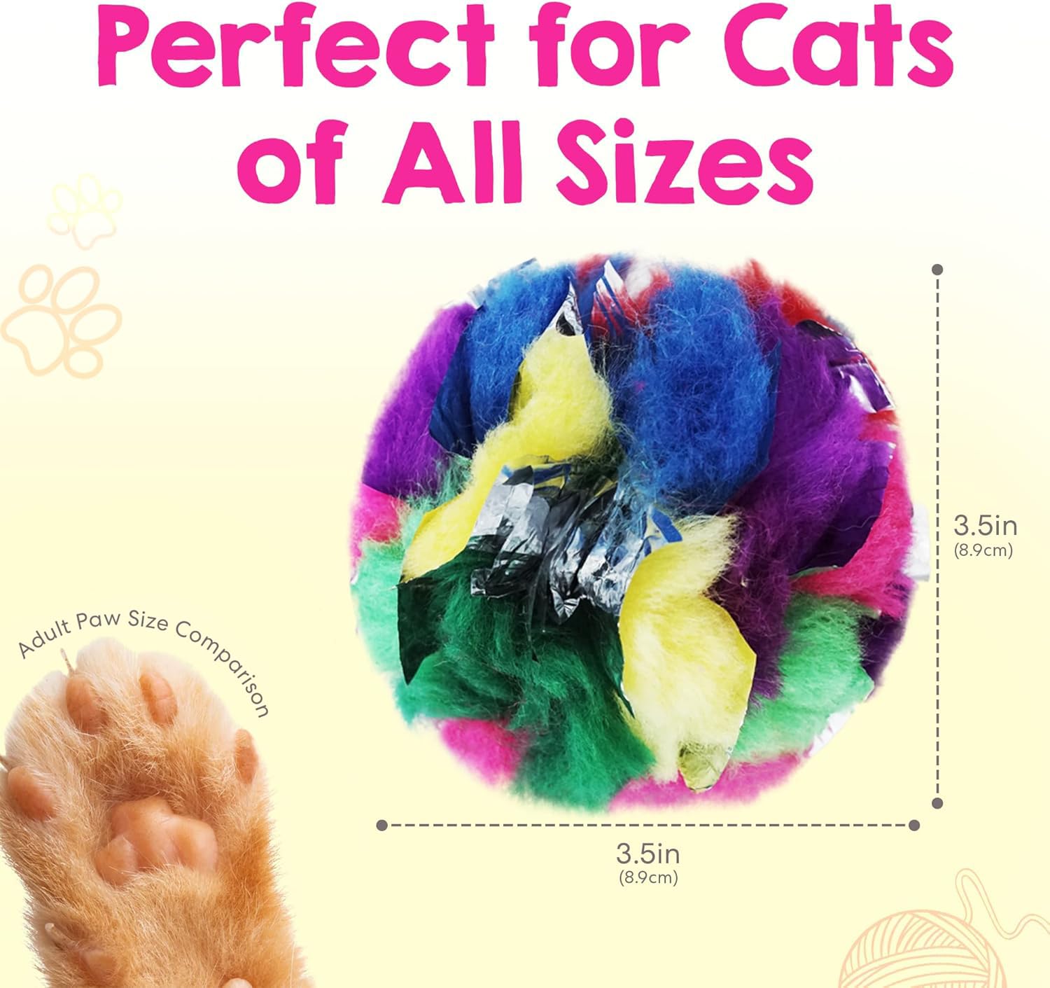Cat Crinkle Ball Large 3.5 Inch (1-Pack) - Crinkle Cat Toys for Indoor Cats - Jumbo Crinkly Cat Toys for Keeping Fit and Active