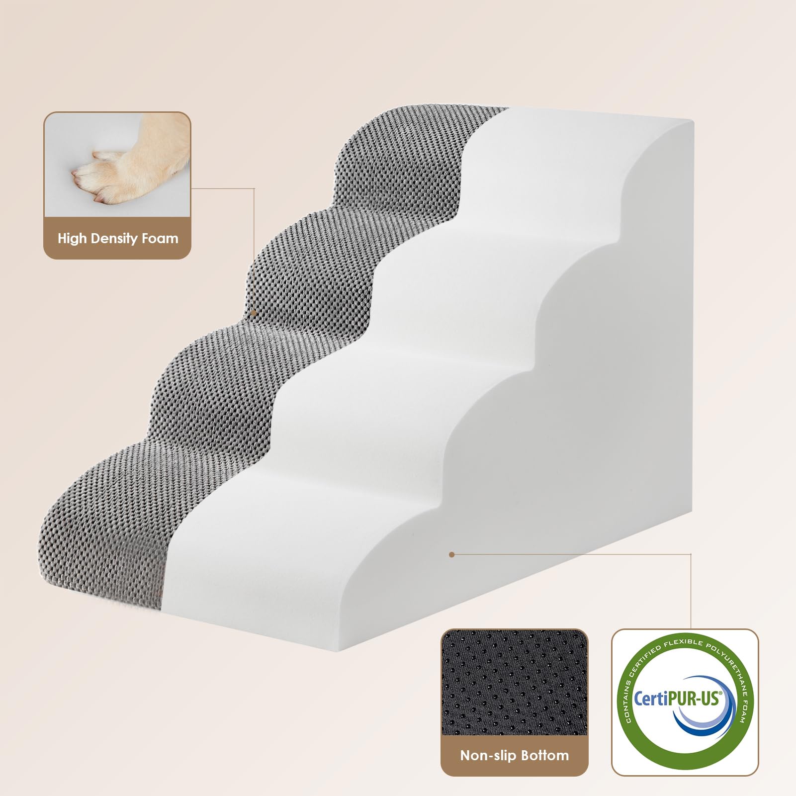Eheyciga Curved Dog Stairs Ramp For High Beds 19.7' H, 4-Step Dog Steps For Small Dogs And Cats, Pet Stairs For High Bed Climbing, Non-Slip Balanced Pet Step Indoor, Grey