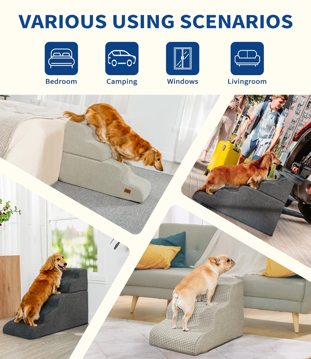 Abcpet Dog Step For Bed, Dog Stair 4-Step 35D Pet Stair 19.7'' H For High Bed Or Sofa Non-Slip Balanced Pet Step Indoor, Grey