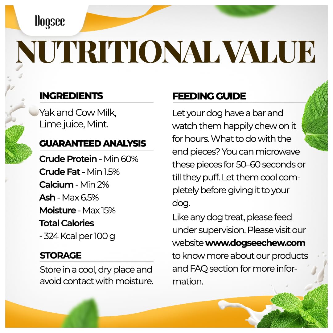 Dogsee Mint Flavor Himalayan Yak Chews for Dogs (Monster - 3 Bars) | Aid Digestion | Dog Chews for Teeth Cleaning | Odorless Dog