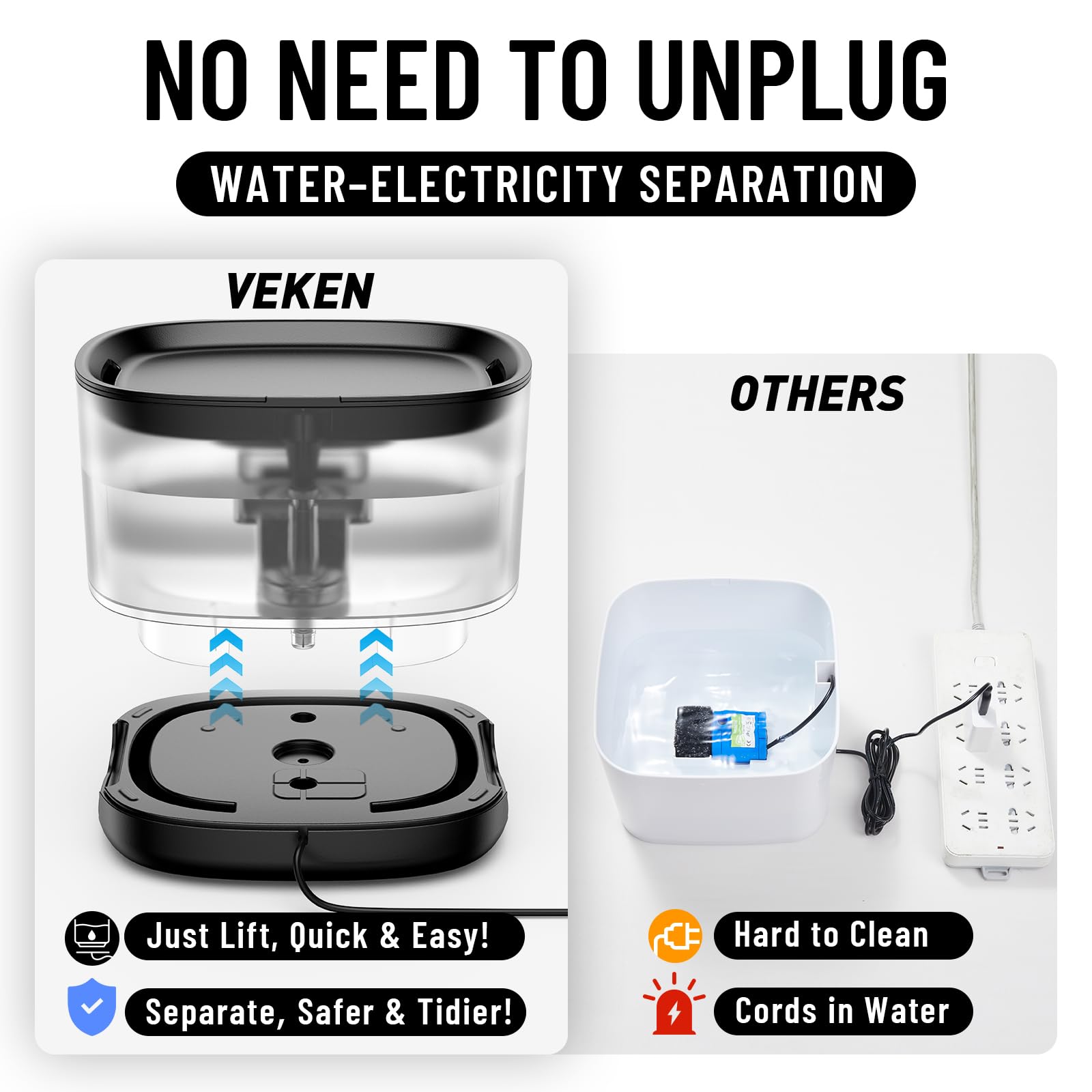 Veken Cat Water Fountain with Detachable Tank, 6 Filters & 6 Sponges, Easy to Clean & Assemble, 84oz/2.5L Pet Drinking Dispenser