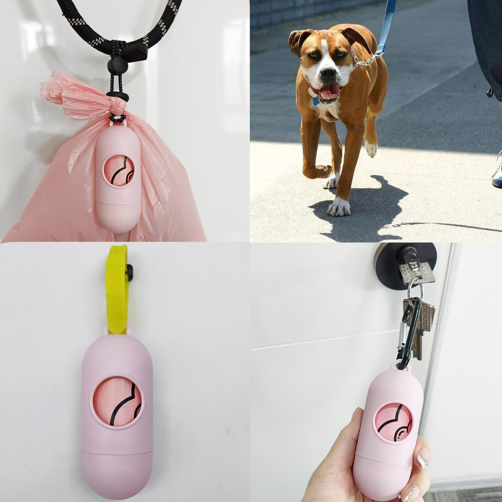 Petgone 2-Pack Leak-Proof Dog Waste Bags Dispenser With Leash Clip Key Ring - Pink, 2 Holders With 30 Bags Each