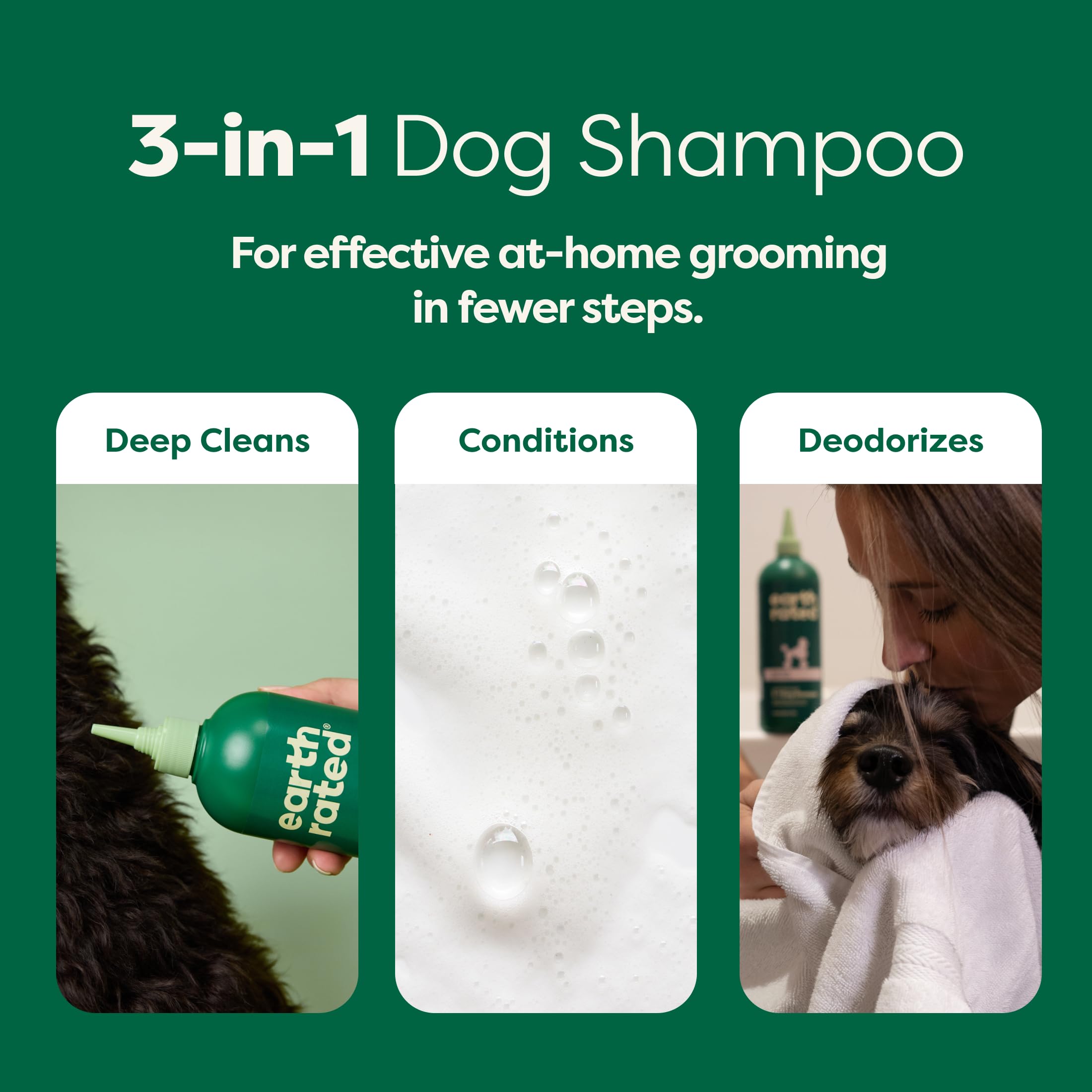 Earth Rated 3-In-1 Dog Shampoo, Conditioner And Deodorizer, For Curly-Coated Dogs And Puppies To Tackle Tangles And Restore Curls, Refreshing White Tea And Basil Scent, 16 Oz