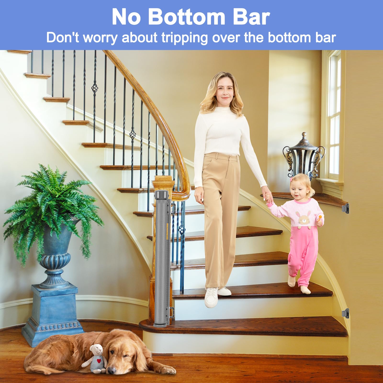 Reinforced Retractable Pet Gate for Stairs 55 Inch Retractable Baby Gates for Doorway Retractable Stair Gates for Kids or Pets R