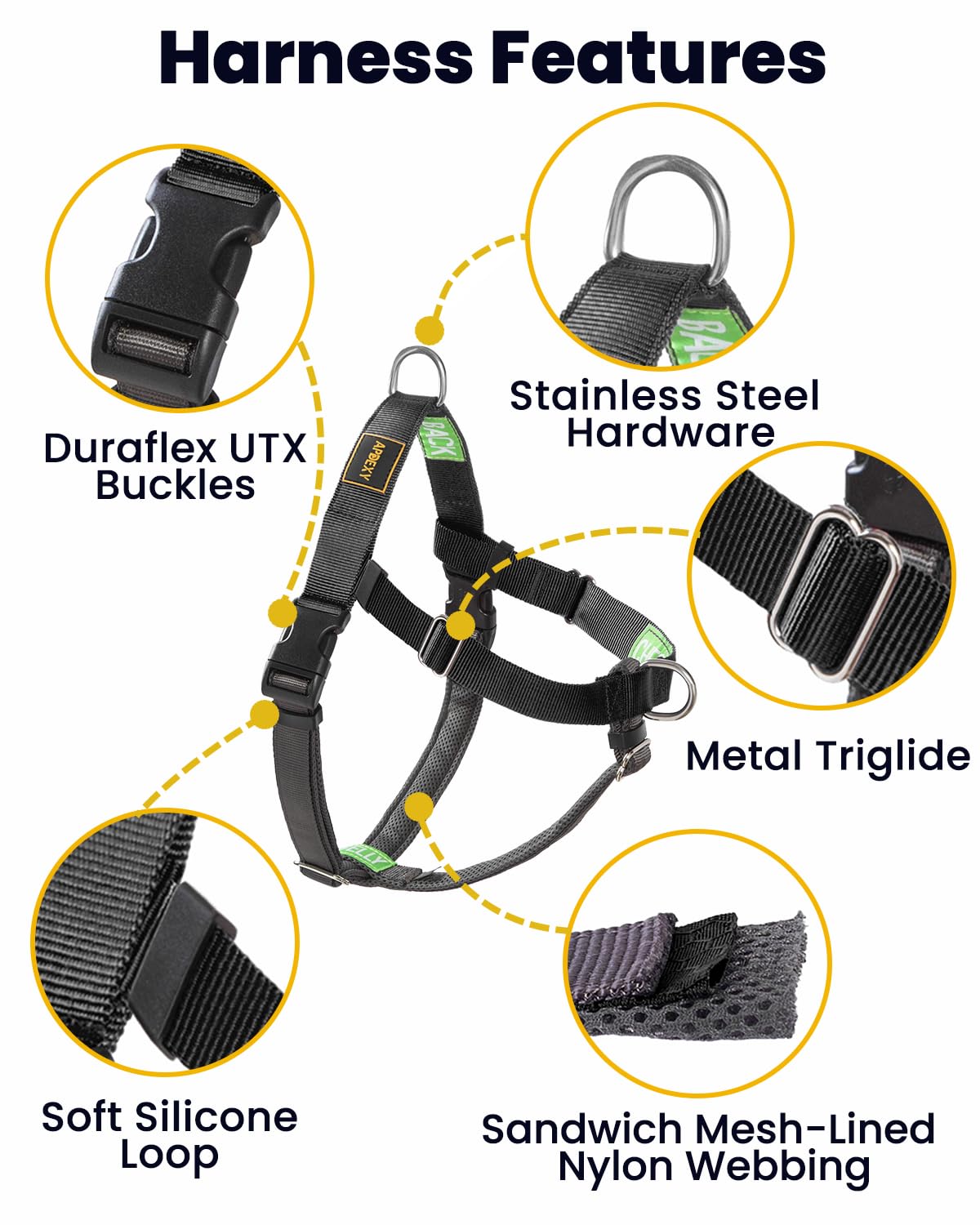 APDEXY Freedom No Pull Dog Harness for Large Dogs, Easy Walker, Front Clip, Anti Pull with Two Stainless D-Rings, Comfortable, S