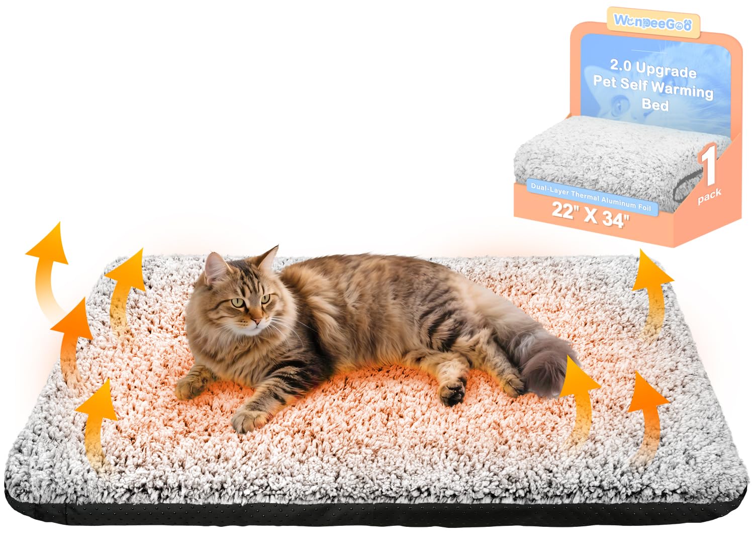 Self Warming Pet Bed for Cats & Dogs, Heated Pet Mat, 2.0 Upgraded DualLayer Thermal Foil Heating Pad, Plush SelfHeating Bed f