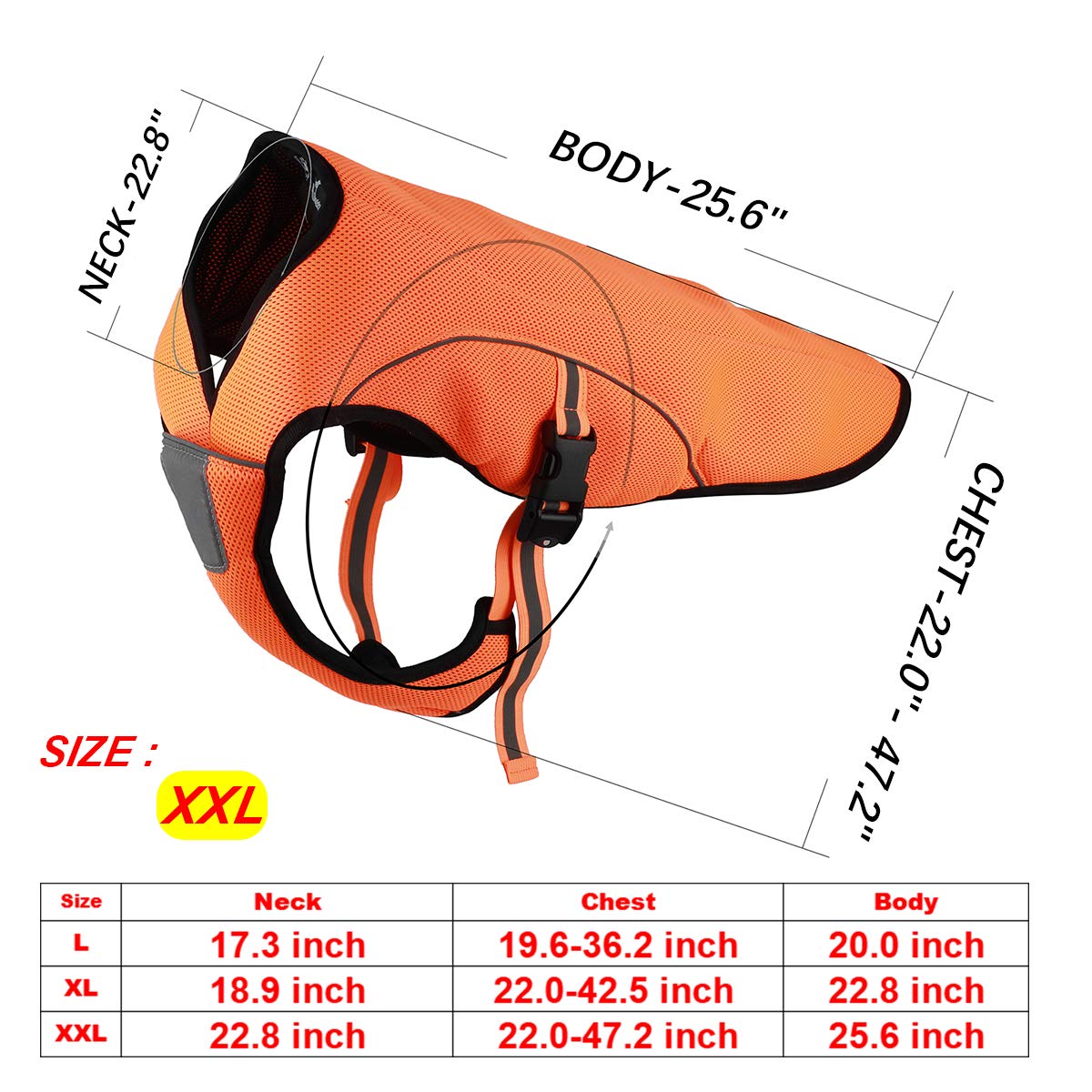 Smartelf Dog Cooling Vest,Dog Cooling Coat Evaporative Swamp Cooler Jacket Safety Reflective Vest For Large Dogs Walking Outdoor Hunting Training Camping Orange-Xxl