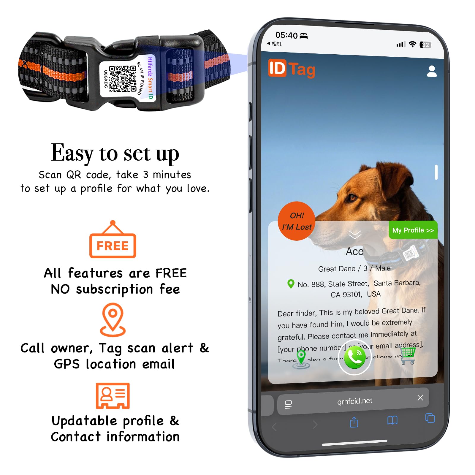 Reflective Airtag Dog Collar With Qr Code, Waterproof Airtag Holder, Soft Padded, Safety Locking Buckle, Durable, Adjustable & F
