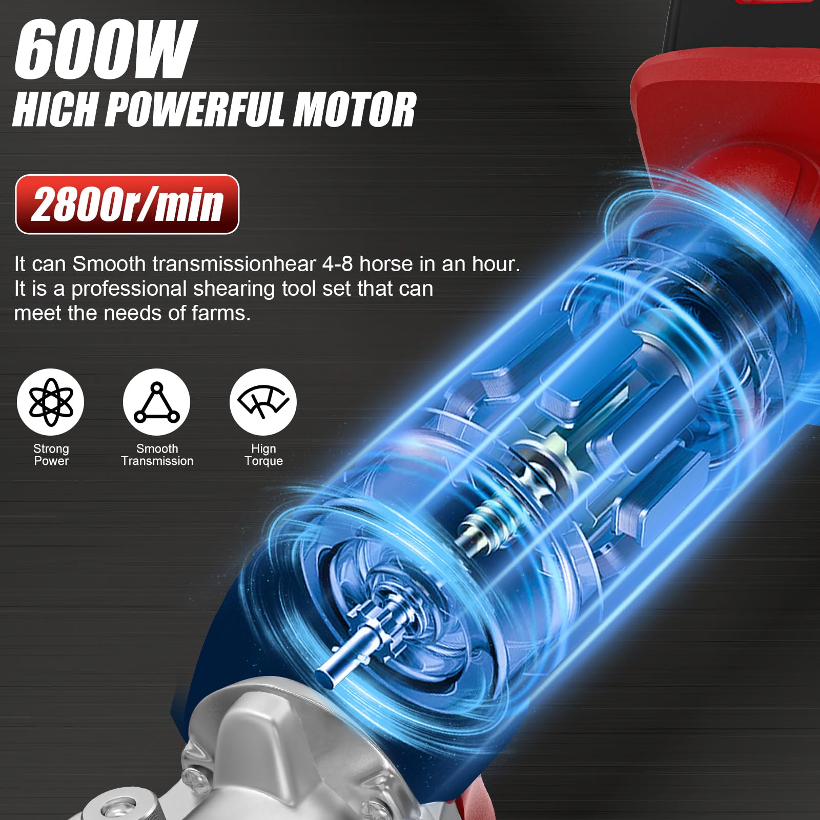 Vkdemer Cordless Horse Clippers,500W Heavy Duty Horse Grooming Clippers With 2 Pcs Rechargeable 3000Mah Lithium Battery,6 Speed