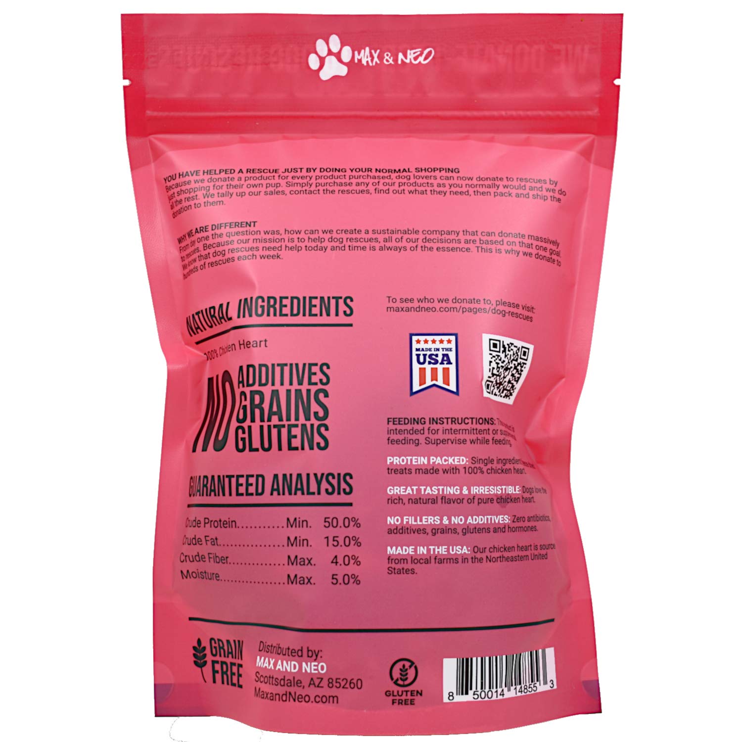 Max and Neo Freeze Dried Chicken Heart Treats -Single Ingredient, Pasture Raised, Antibiotic Free, Human Grade Chicken Grown in
