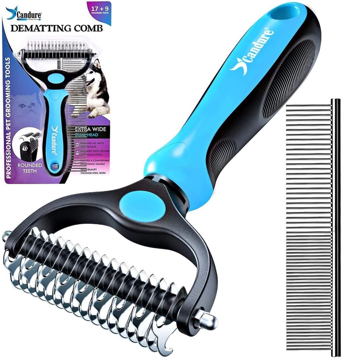Candure Pet Friendly Dog Brush For Shedding & Effective Hair Removal DoubleSided Dematting Comb For Dogs & Cats Hair Brush For 