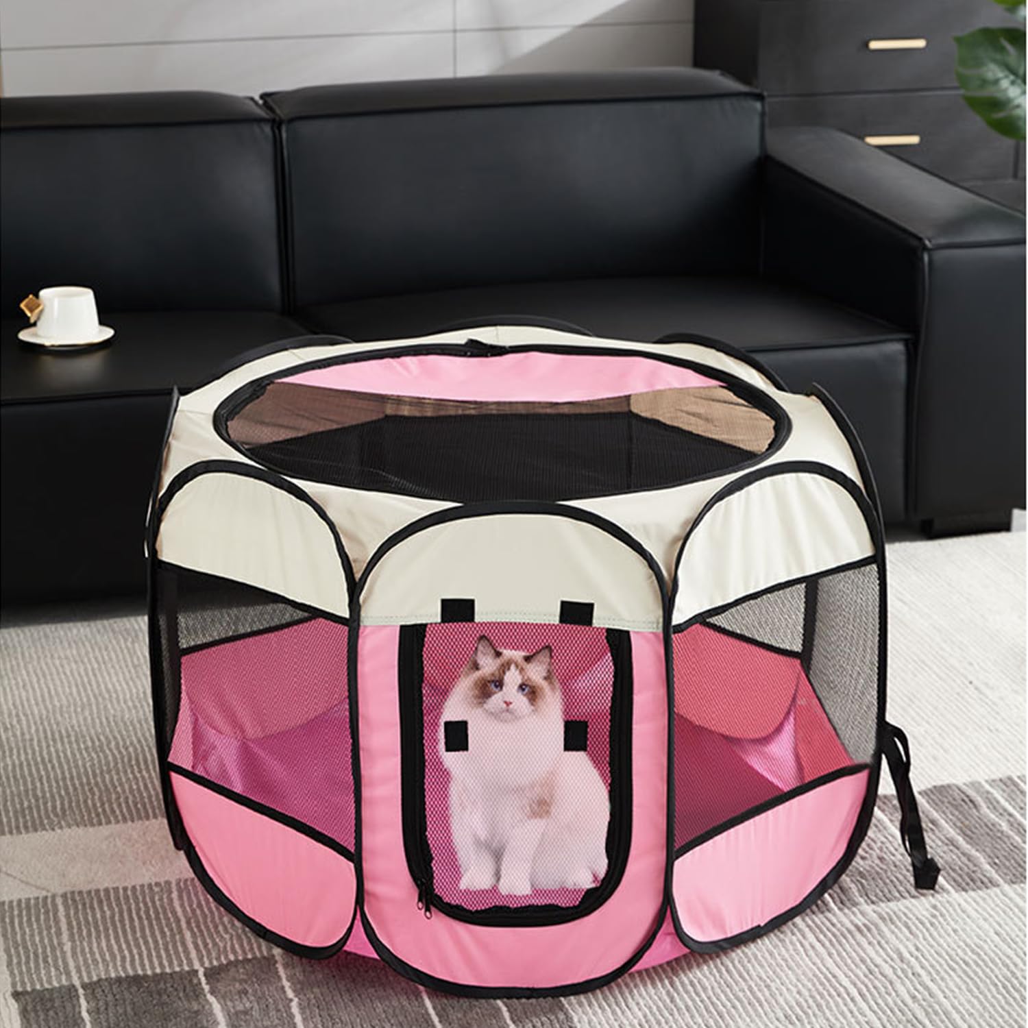 Mile High Life | Foldable Dog Playpen | Portable Dog Crate W Removable Shade Cover | Dog Kennel Indoor/Outdoor W Carry Case | Pen Tent For Dog/Cat/Rabbit(Beige Pink, Medium (36'X36'X23'))