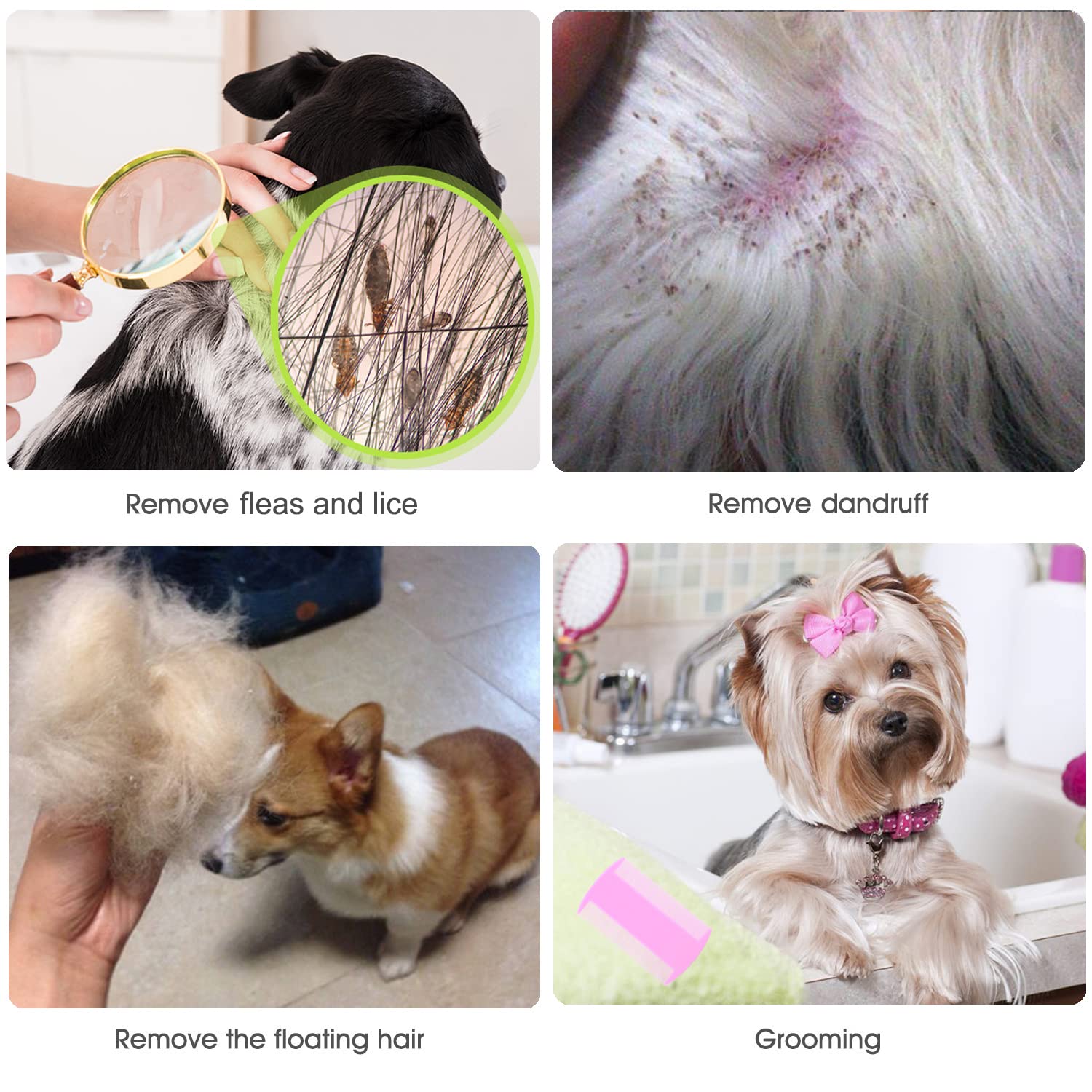 Flea Comb Lice Comb Cat Comb Dog Comb Pet Grooming Combs Tear Stain Remover Comb Remove Mucus Crust 2-In-1 Metal Round Smooth Te