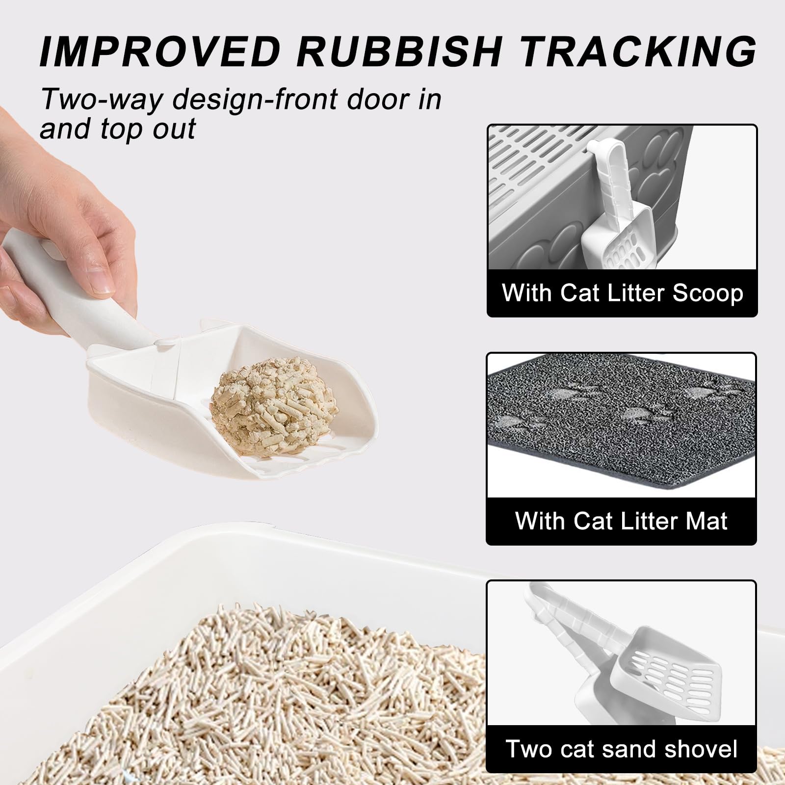 Upgrade Portable Litter Box, Top Entry Cat Box with Lid, No Leakage Kitty Box with Scoop and Mat, Easy Cleaning Cat Box Enclosur