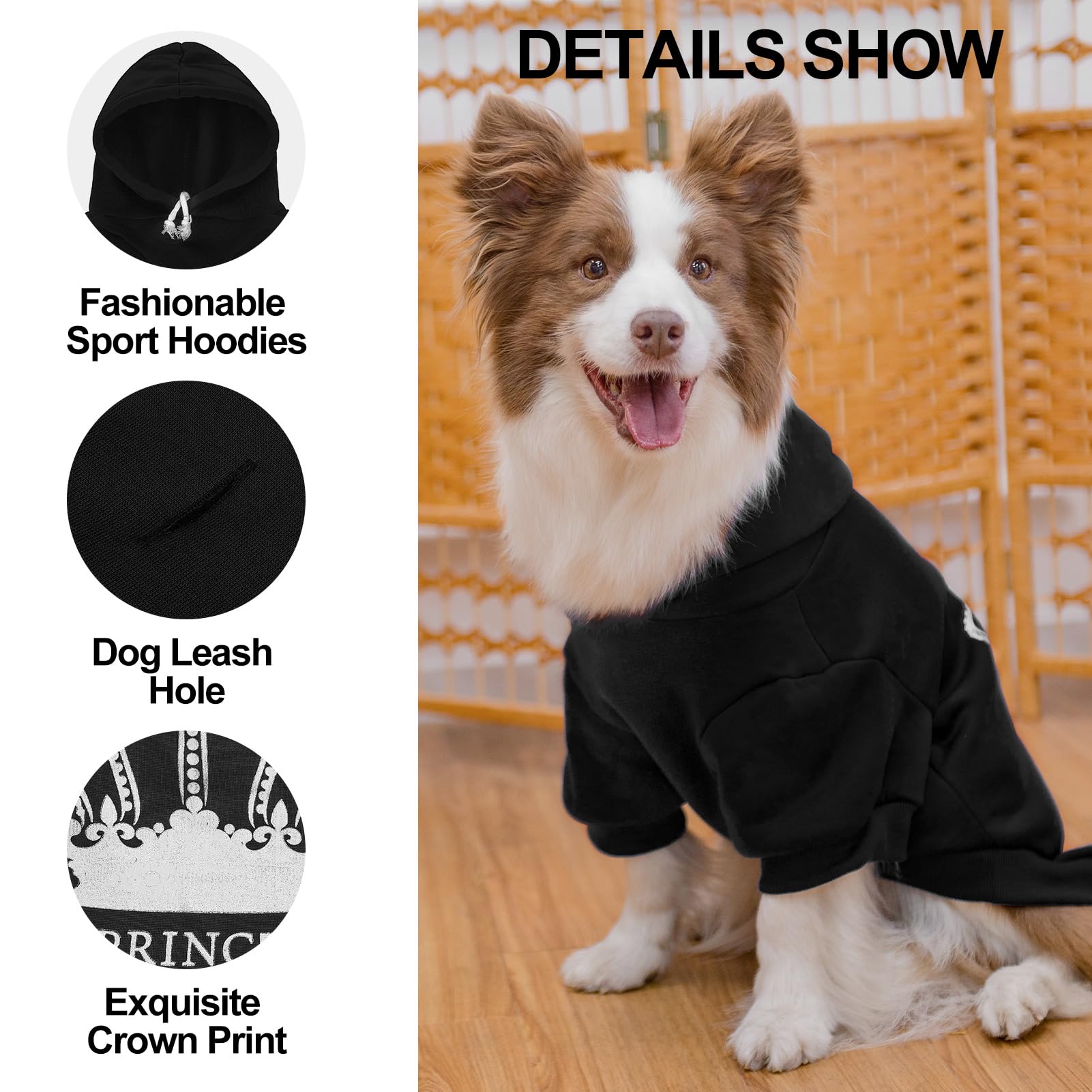 Expawlorer Prince Dog Hoodie For Boys - Hooded Sweater With Leash Hole, Cold Weather Clothes, Sweatshirt With Pocket, Pet Warm O