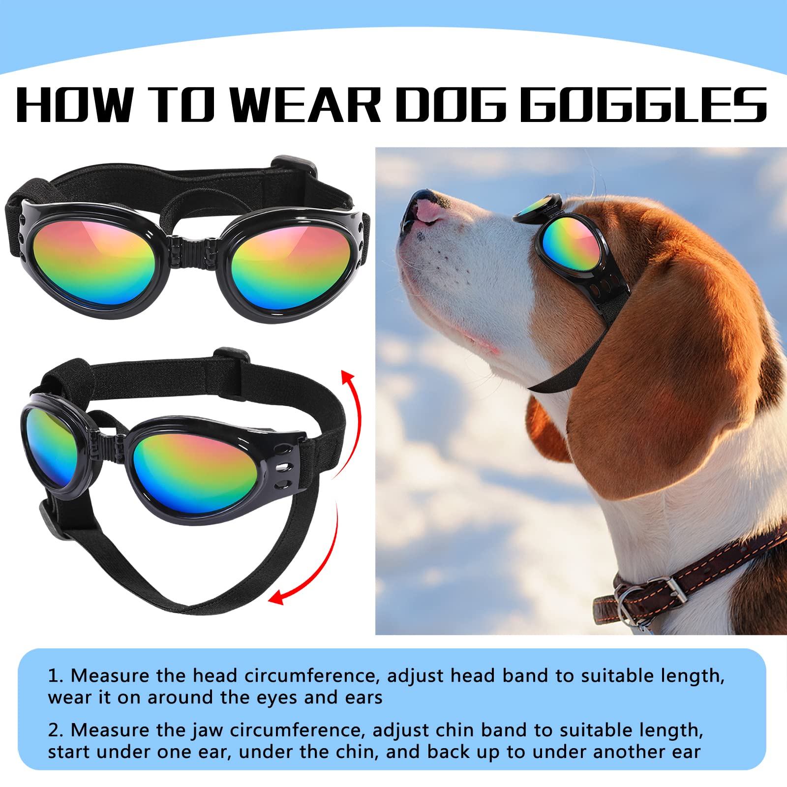 Qumy Dog Sunglasses Dog Goggles For Medium Large Breed Dogs, Wind Dust Fog Protection Eye Wear Pet Glasses With Adjustable Strap For Motorcycle Car Driving Bike Riding Hiking Swimming Over 15Lbs Blue