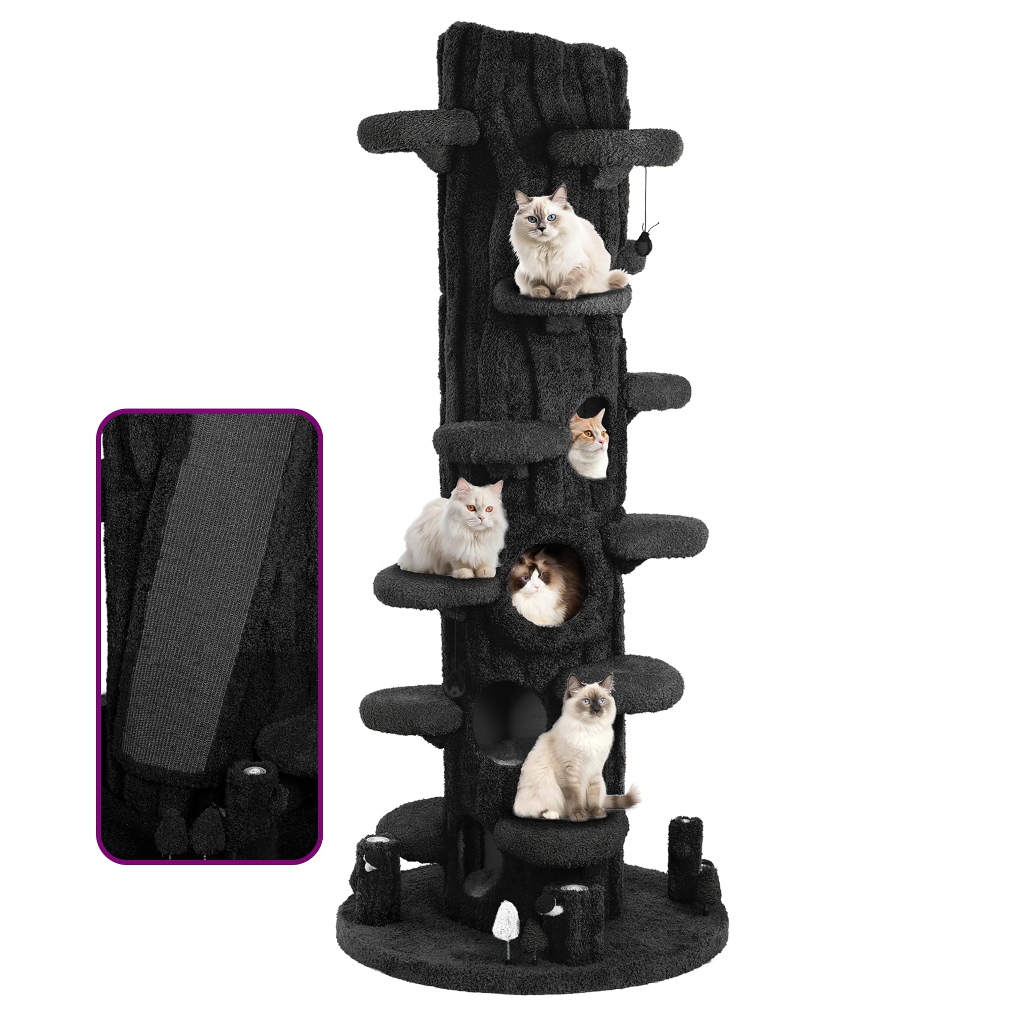 Kamaboko Super Large Cat Tree For Indoor Cats, 90.5'' Tall Cat Tower With Luxury Cat Condo, Cat Tree Tower With Soft Cushion, Sc