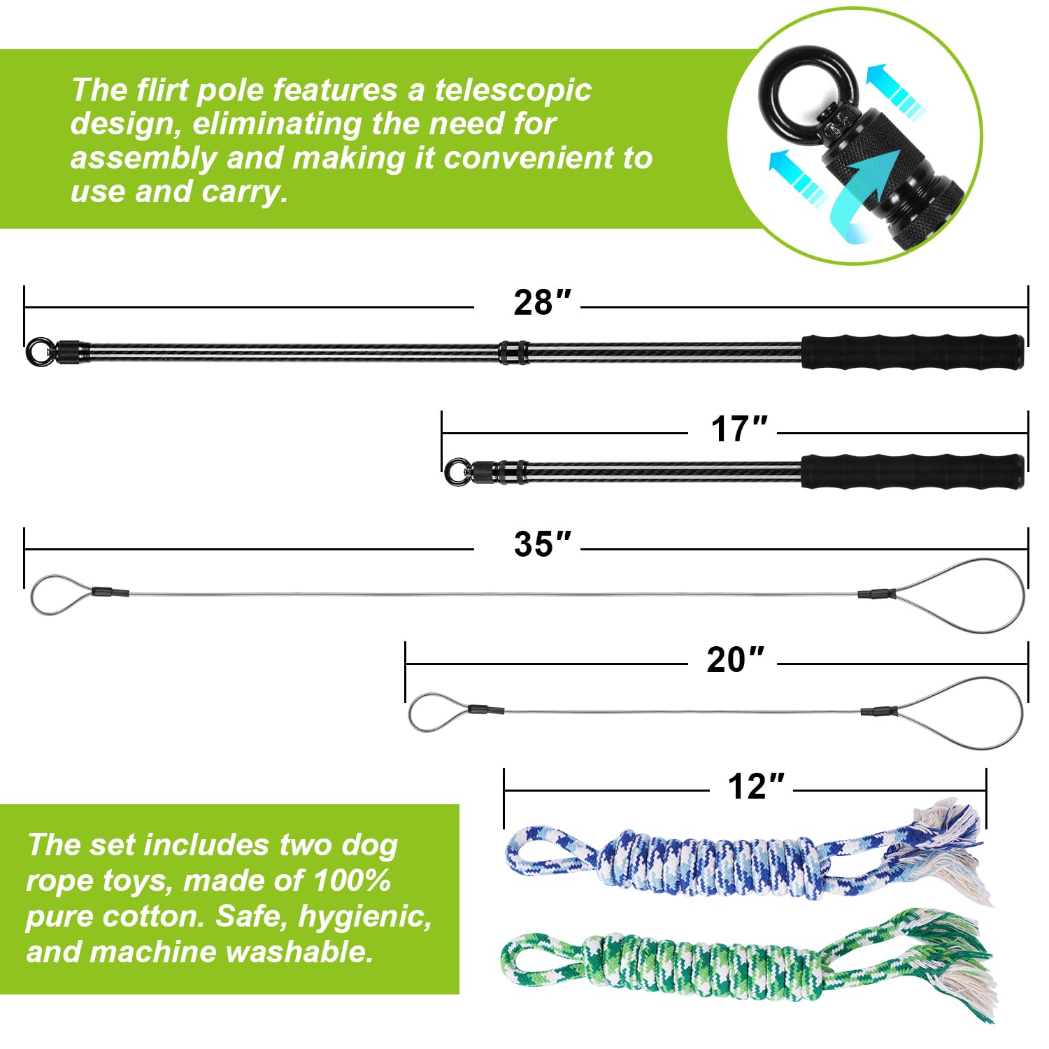 Msnaile Carbon Fiber Flirt Pole For Dogs, 0.2 Pounds Lightweight Dog Flirt Pole For Large Medium Small Dogs, Telescopic Flirt St