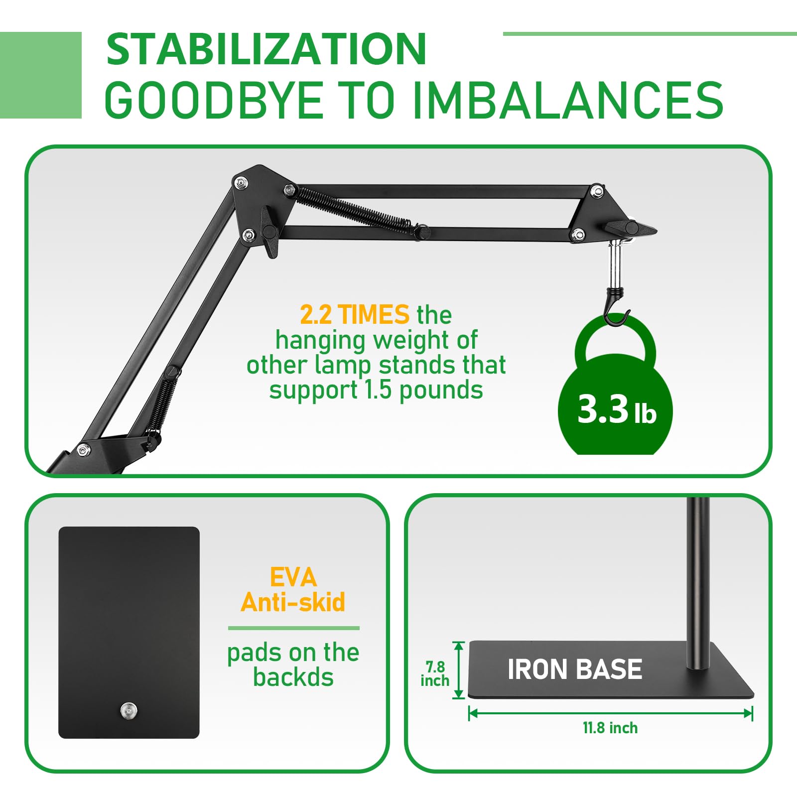 Betazooer 360 Adjustable Reptile Lamp Stand | Heavy Duty Metal Heat Lamp Holder (12-54In) For Bearded Dragons, Snake Tanks | 180