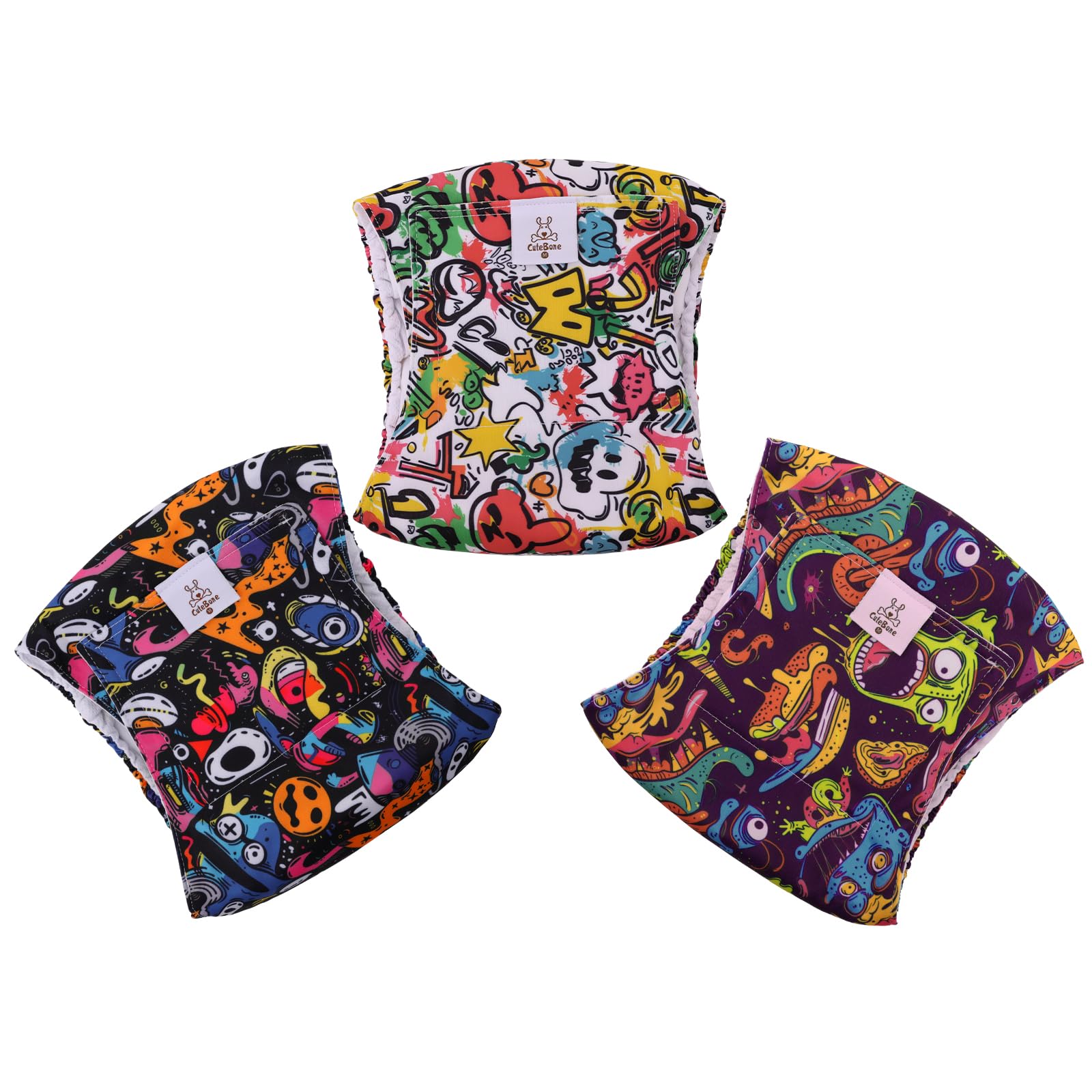 Cutebone Dog Diapers Male Washable Belly Band For Male Dogs Wraps Black 3Pcs A Pack Dm55Xs