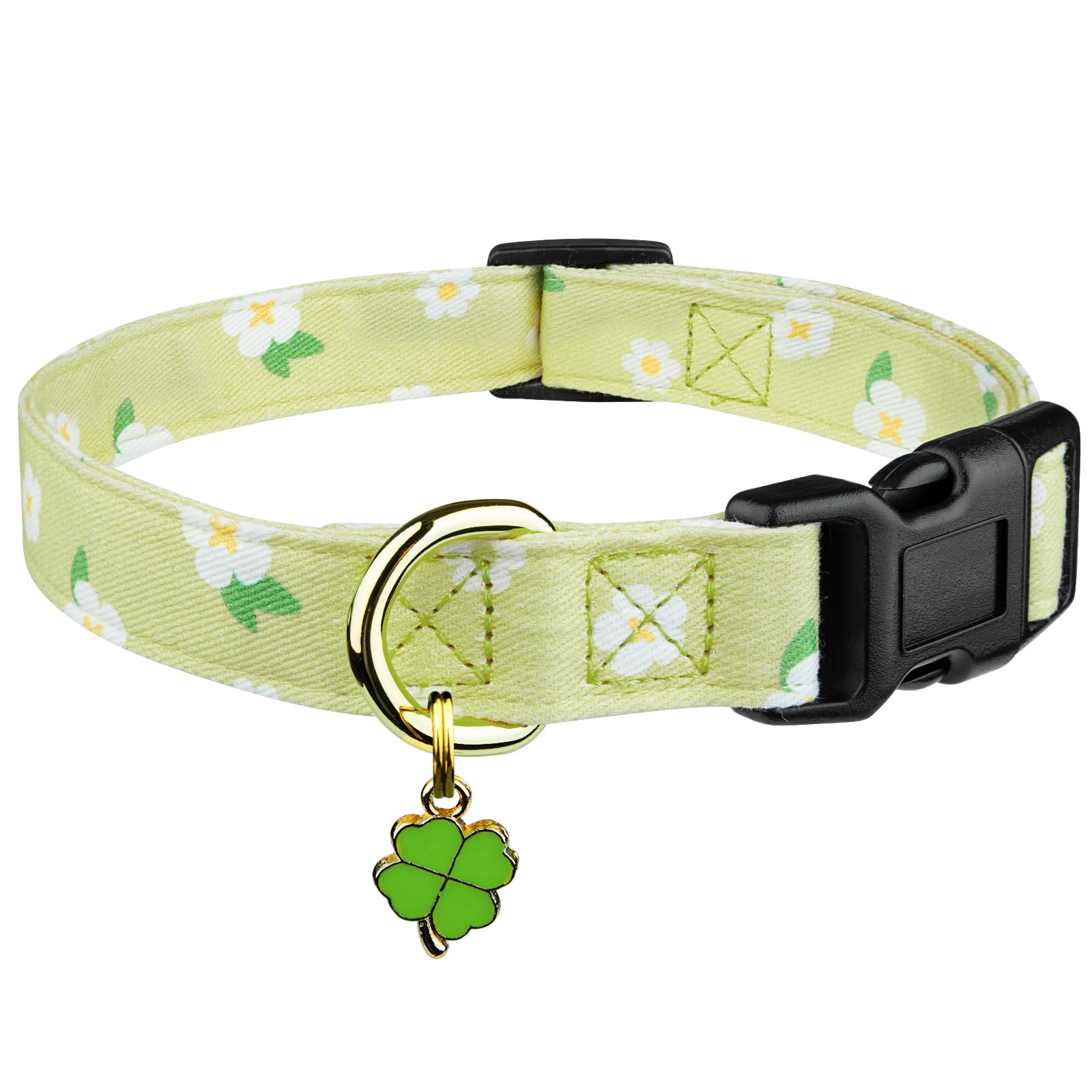 Cotton Handmade Dog Collar Cute And Distinctive Patterns Green Flower With Pendant For Girl Boy Dogs Collars S