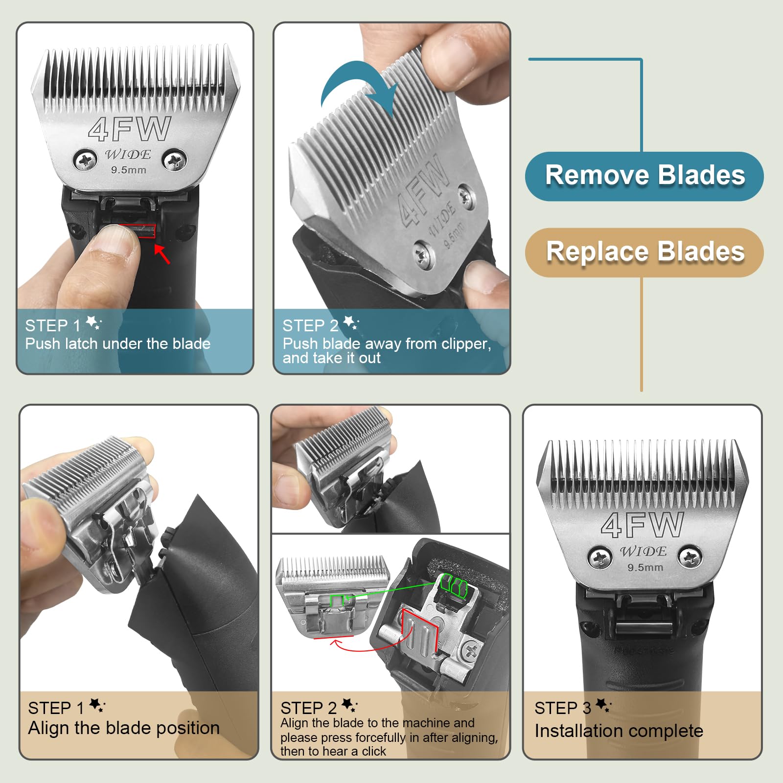 Pet Dog Grooming Detachable Wide Blades Kit,Compatible with Andis,Oster A5,Wahl KM10 Clippers,Cut Length 1/50''(0.5mm) to 1/4''