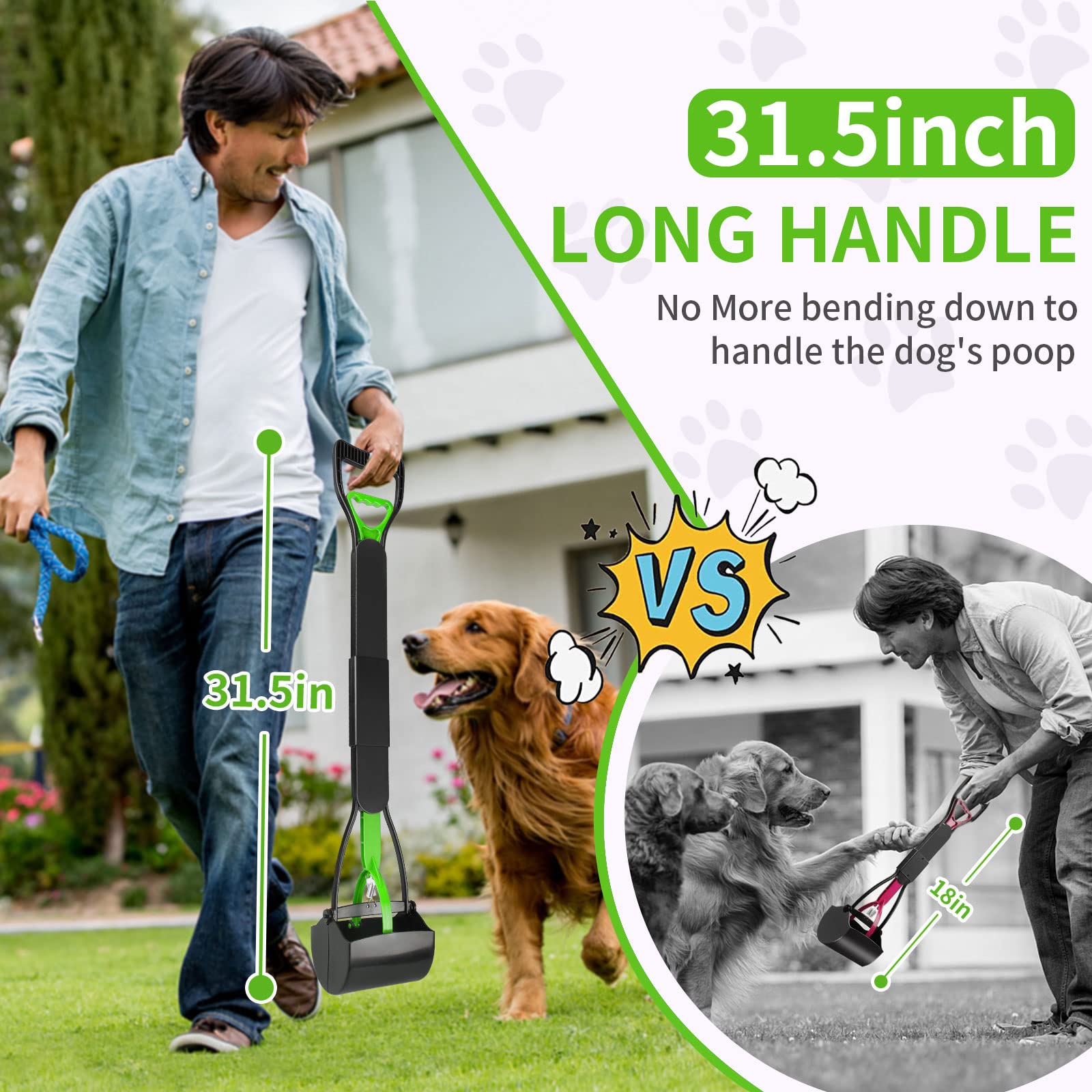 Upsky 32'' Pooper Scooper For Large Small Dogs, Long Handle Dog Poop Scooper With Waste Bags, Portable Dog Poop Pick Up Tool, Fo
