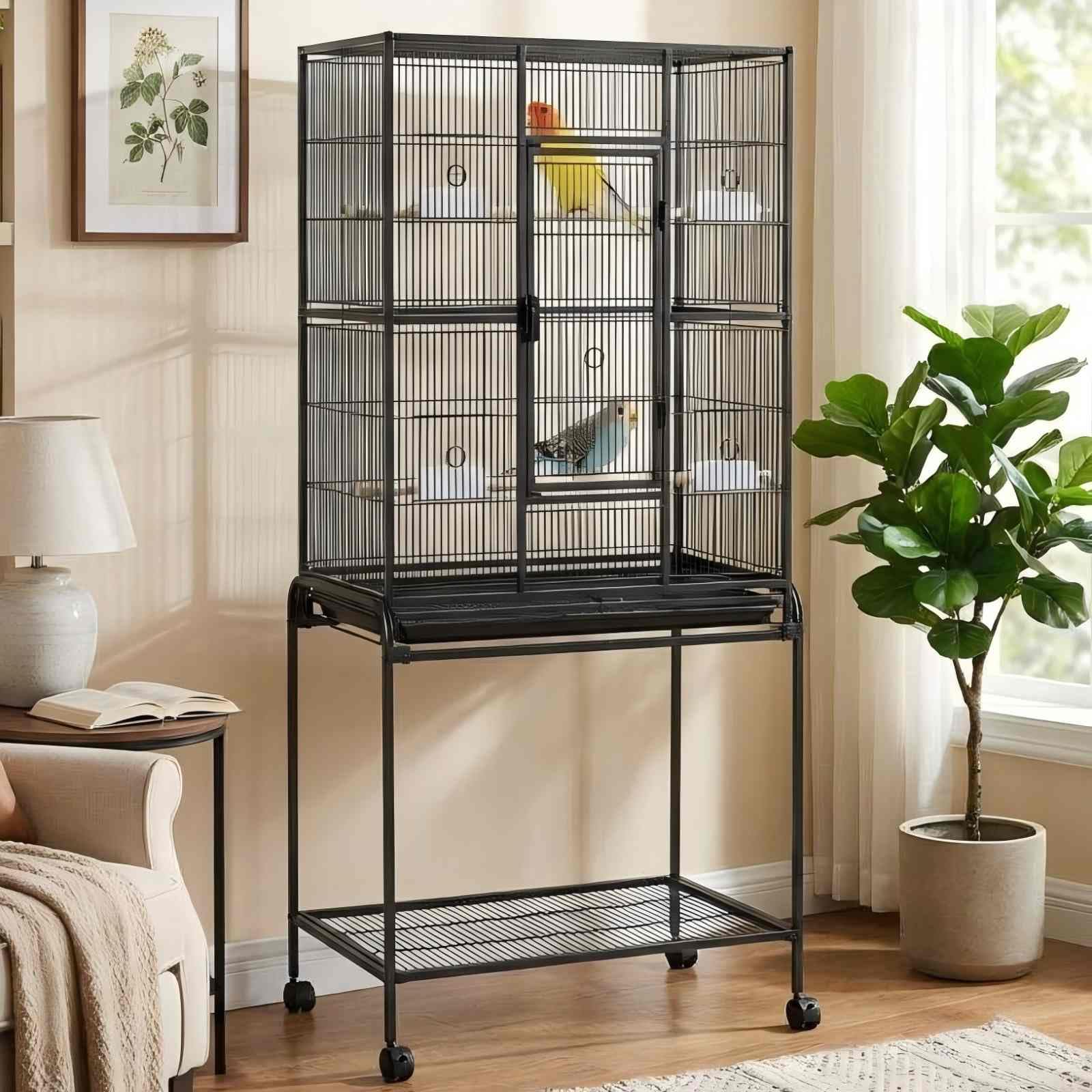 GarveeHome 62.6 H Large Bird Cage, Bird Cage with Rolling Storage Stands, Feed Bowls, Wide Tall Parrot Cage for Parakeets, Conur