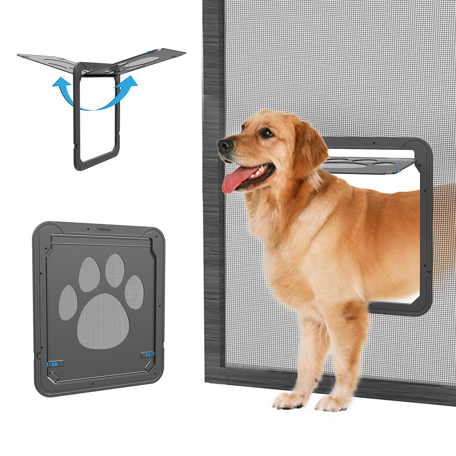 Namsan Dog Screen Door, Flap Opening 12 X 14 Inches, Dog Door For Screen Door, Magnetic Self-Closing Large Pet Door For Sliding Door, Screen Door With Doggie Door Built In, Lockable, Black