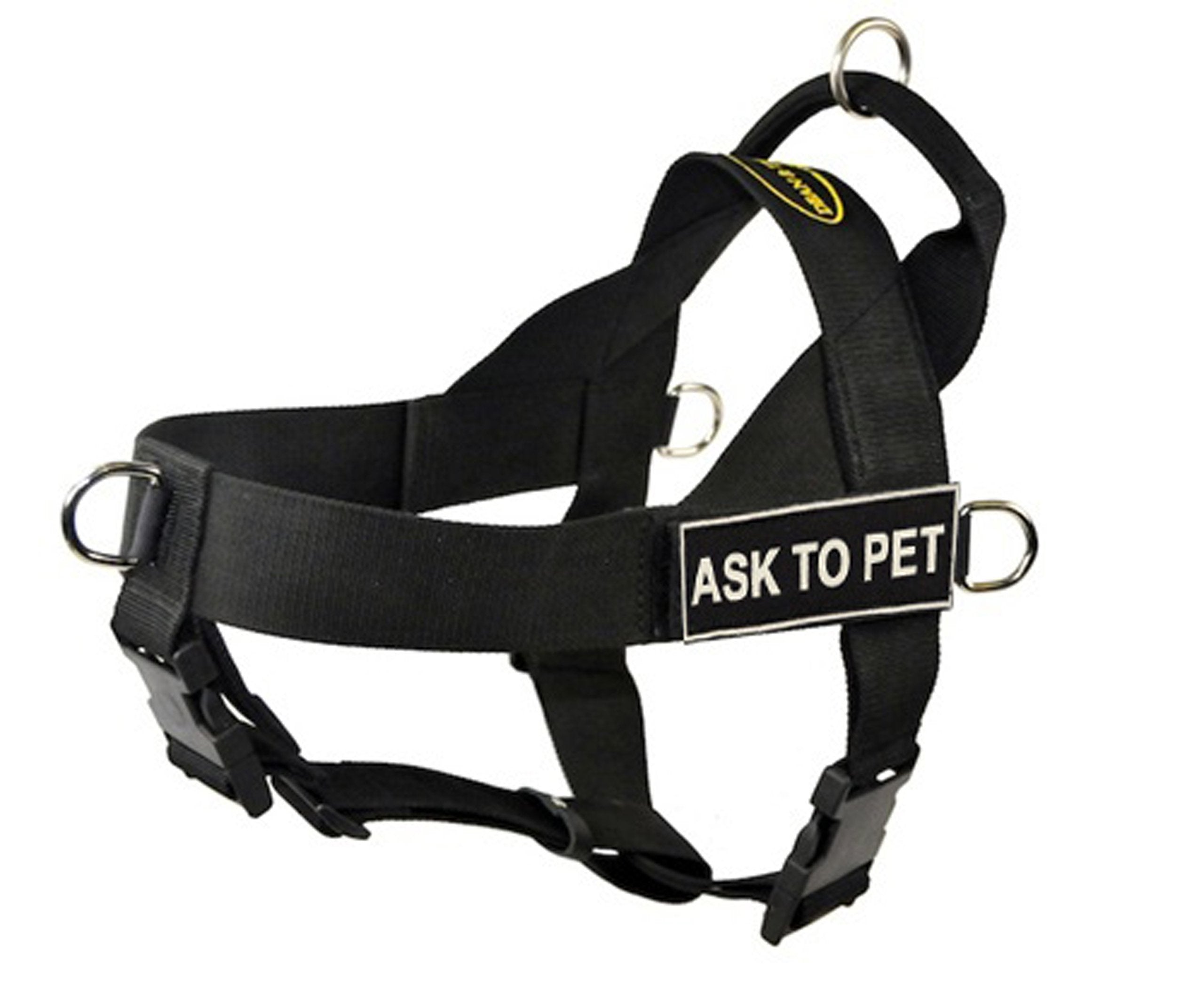 DT Universal No Pull Dog Harness, Ask To Pet, Black, X-Small, Fits Girth Size: 21-Inch to 25-Inch