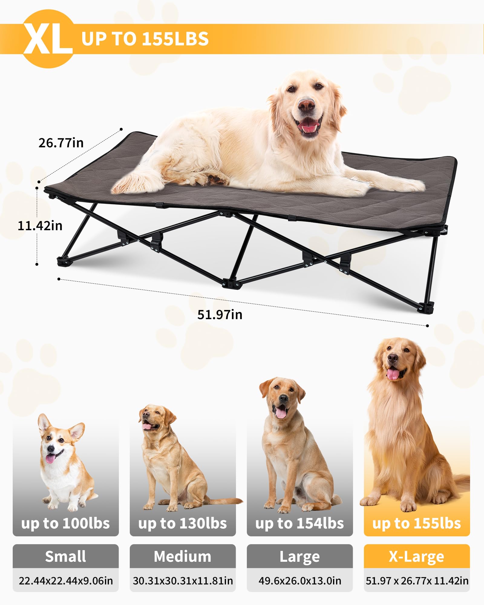 Kingcamp Elevated Dog Bed For Xl Dogs, Raised Outdoor Indoor Portable Cooling Cot Lifted Pet Hammock Off Ground With Washable Br