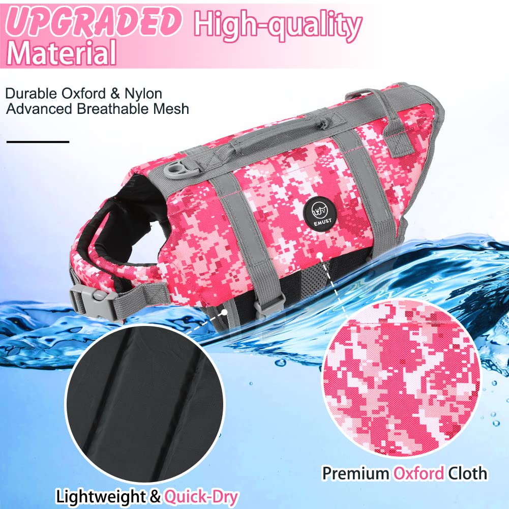 Emust Dog Life Jackets - High Buoyancy Flotation Vests For Swimming, Beach & Boating - S, New Pink Camouflage