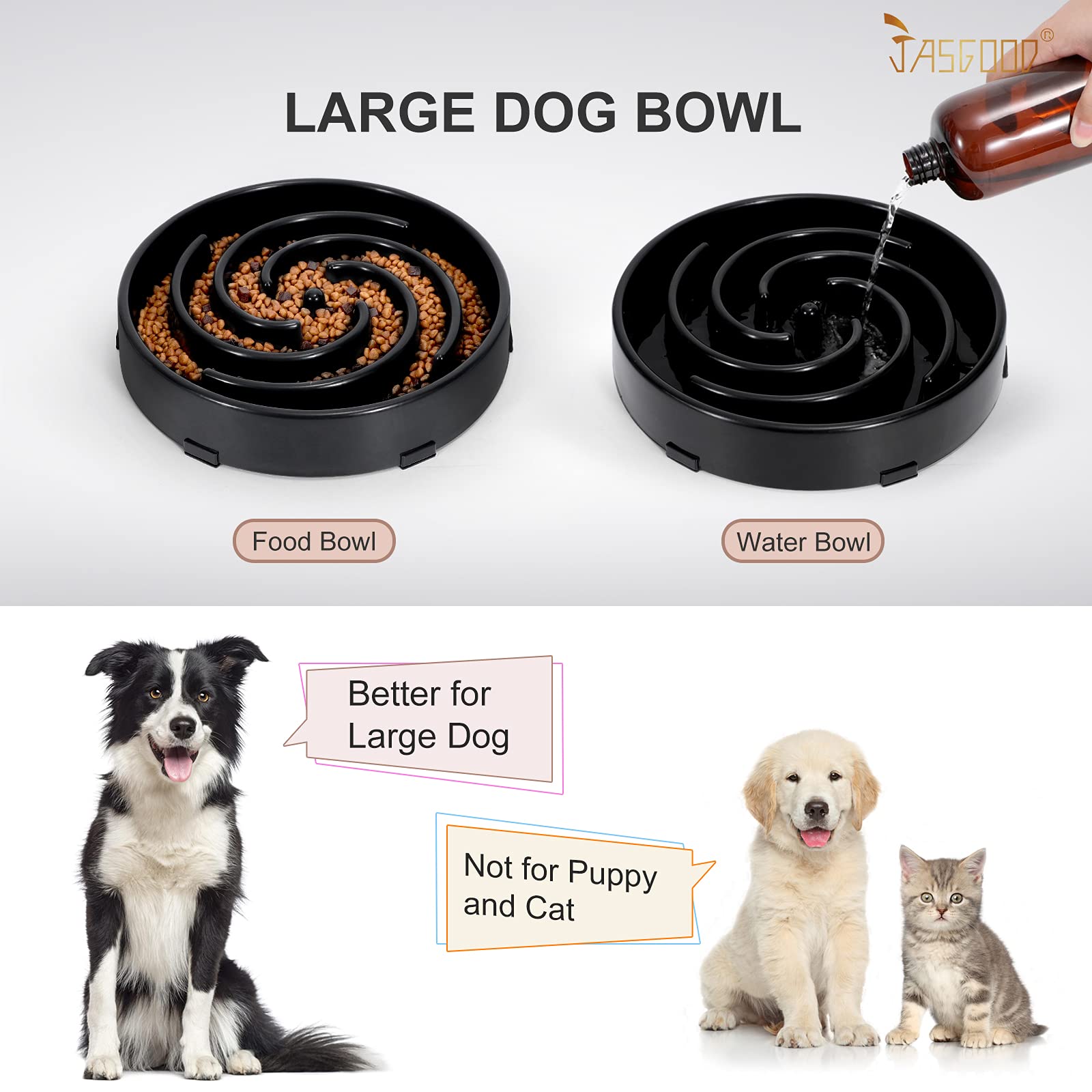 JASGOOD Slow Feeder Dogs Bowl for Large Medium Dogs,Anti-Gulping Pet Slower Food Feeding Bowls Stop Bloat,Preventing Choking