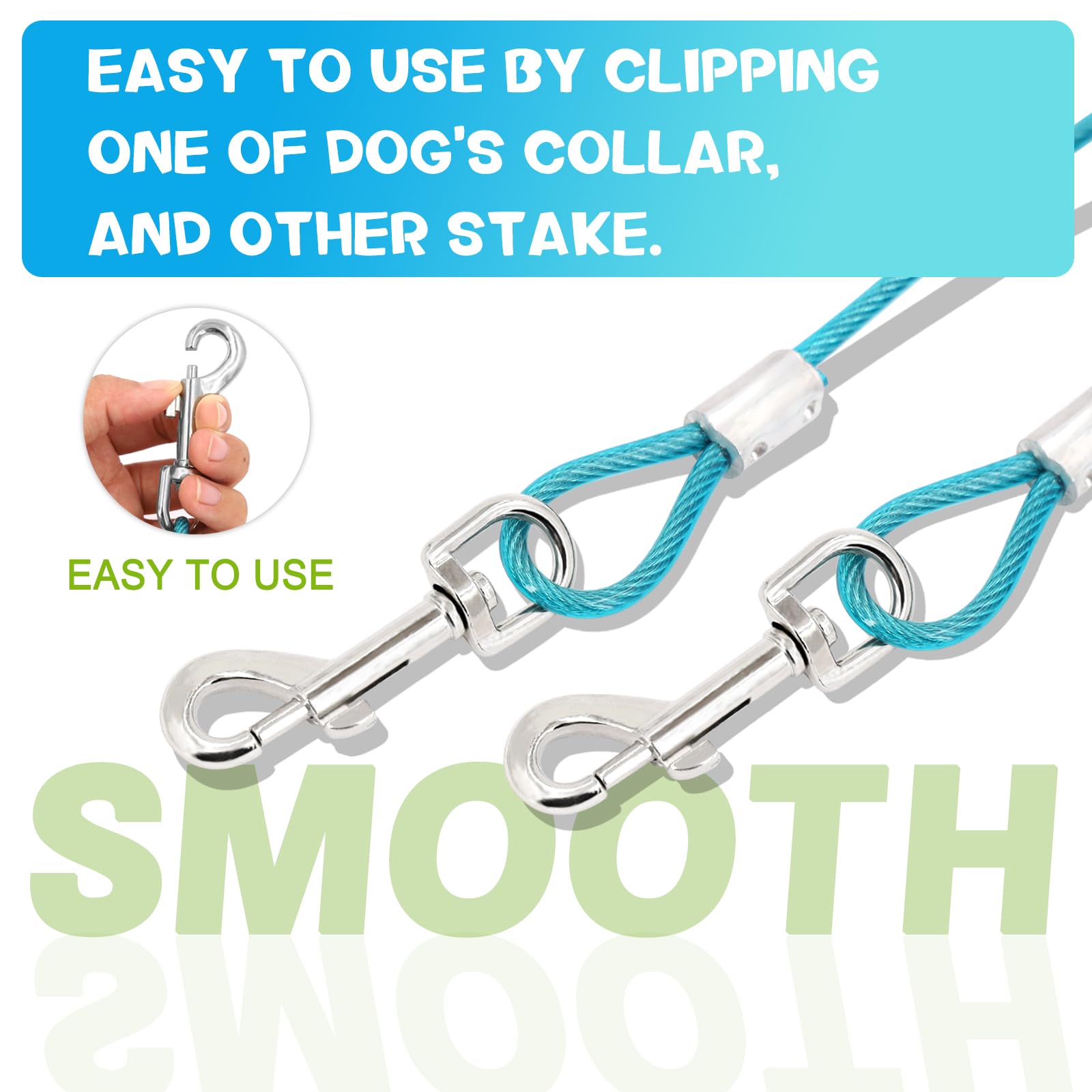 Supet Dog Tie Out Cable and Stake 32/16/10 ft Outdoor, Yard and Camping, for Medium to Large Dogs Up to 125 lbs, 16 Stake, 32/16